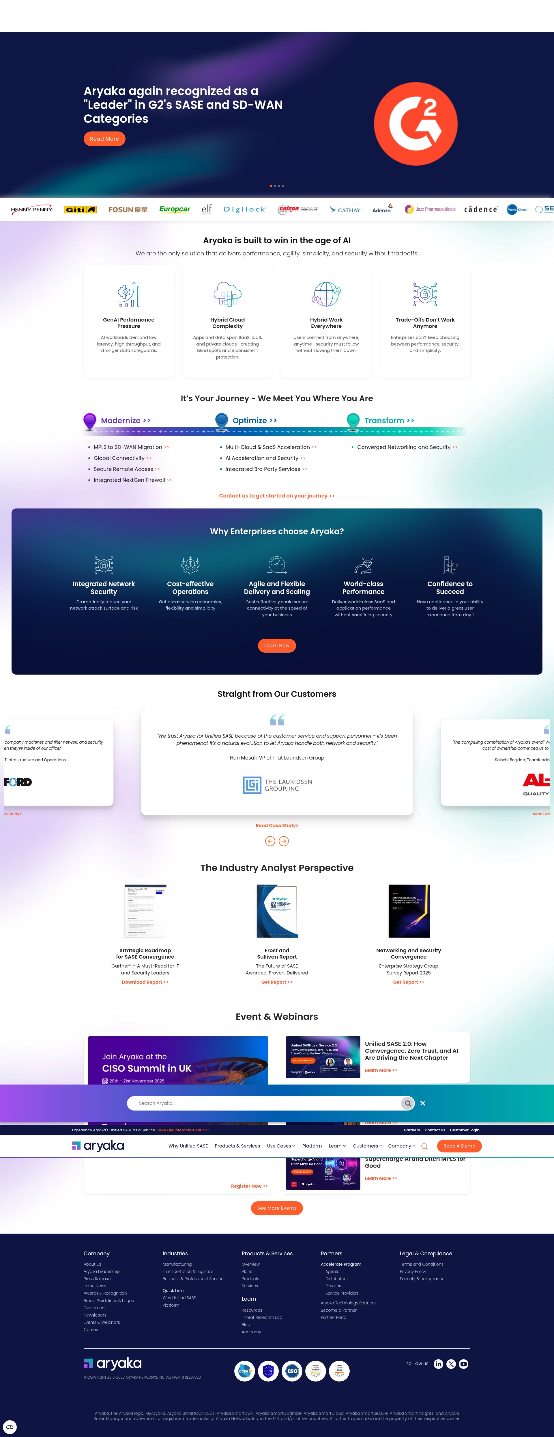 Screenshot of aryaka.com
