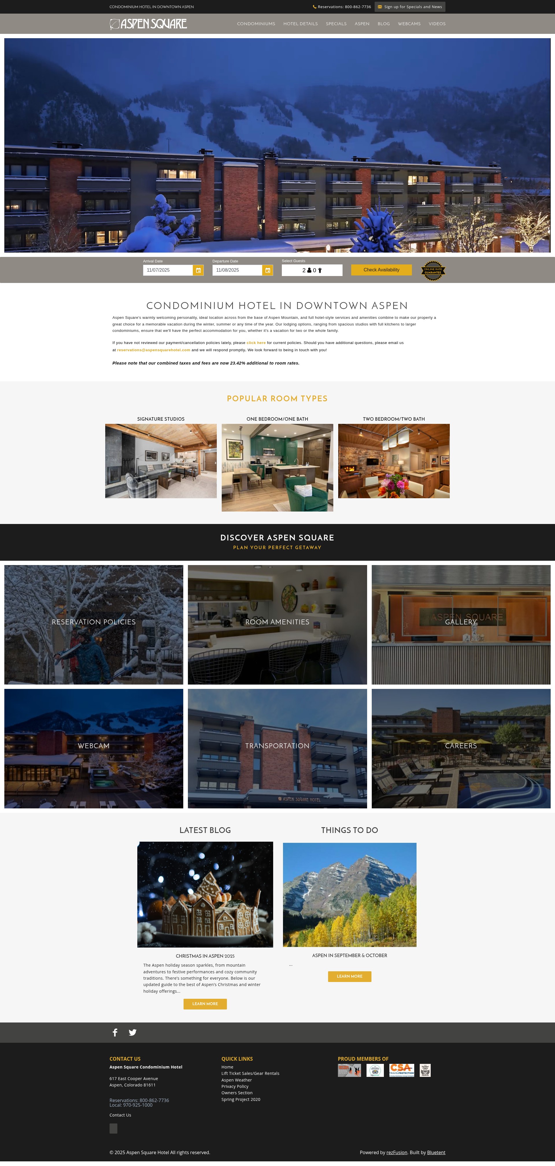Screenshot of aspensquarehotel.com