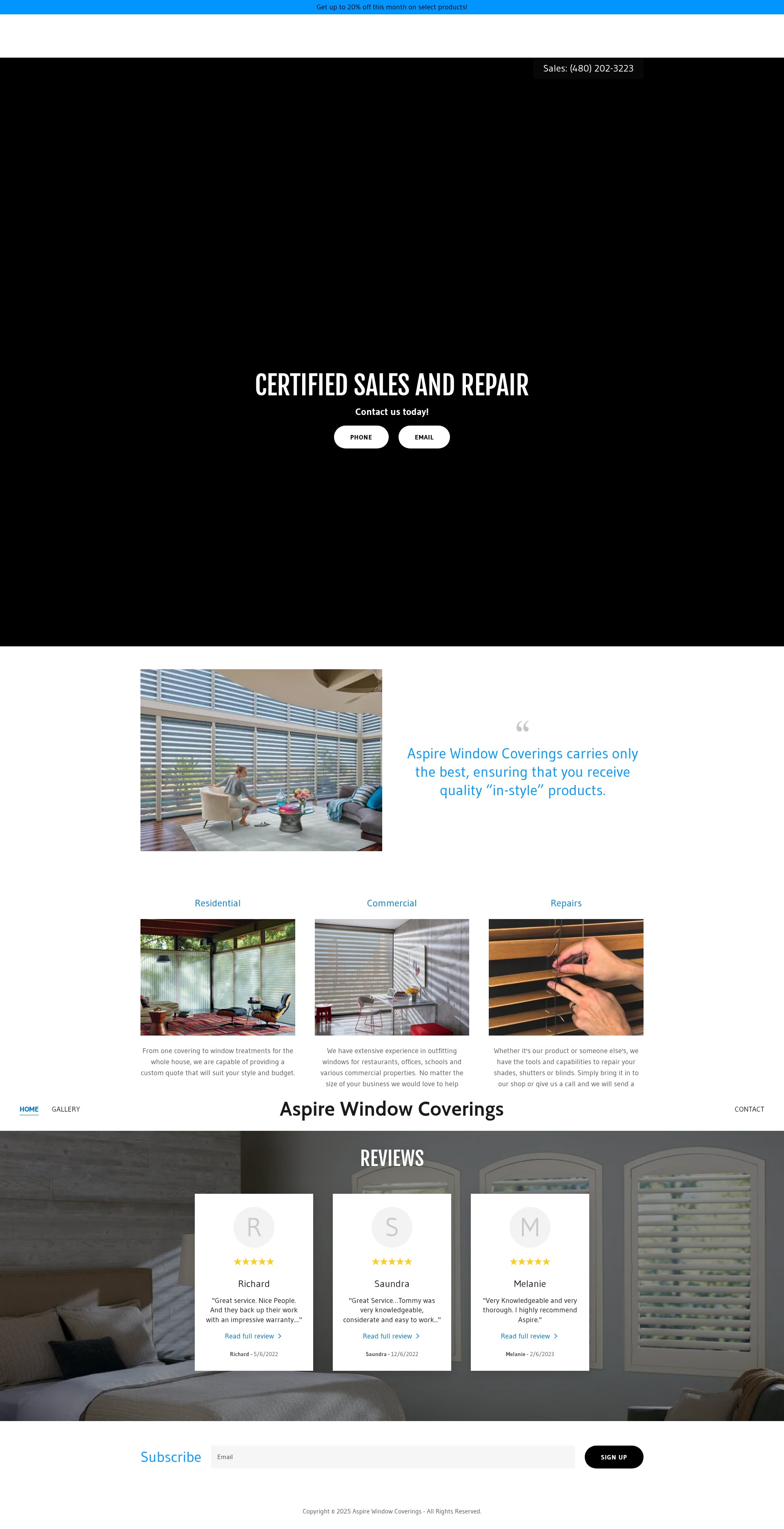 Screenshot of aspirewindowcoverings.com