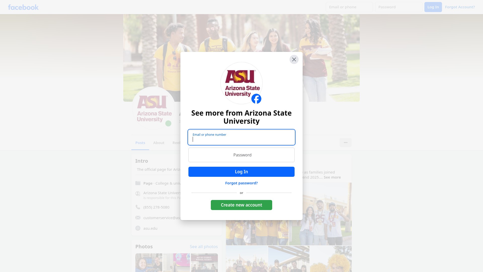 Screenshot of asu.edu