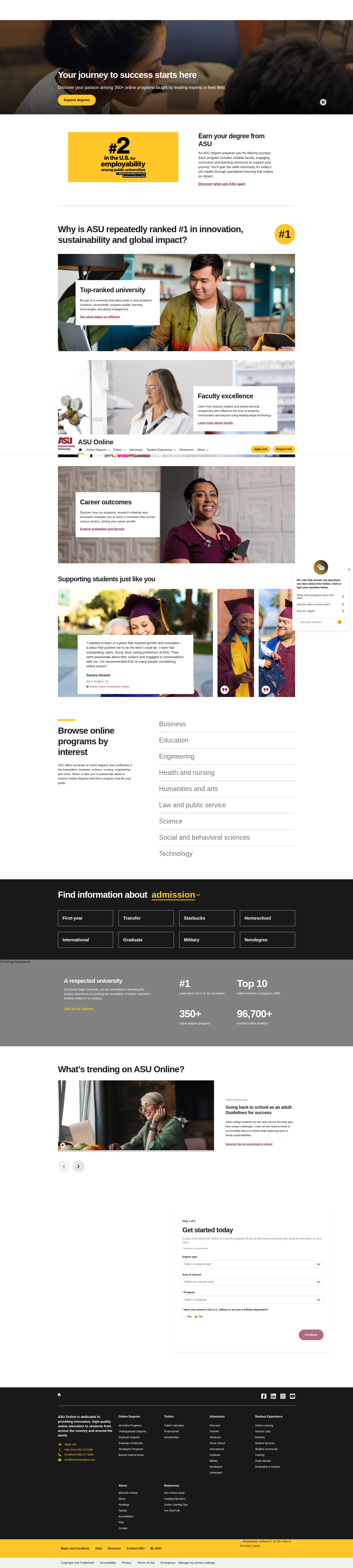 Screenshot of asuonline.asu.edu
