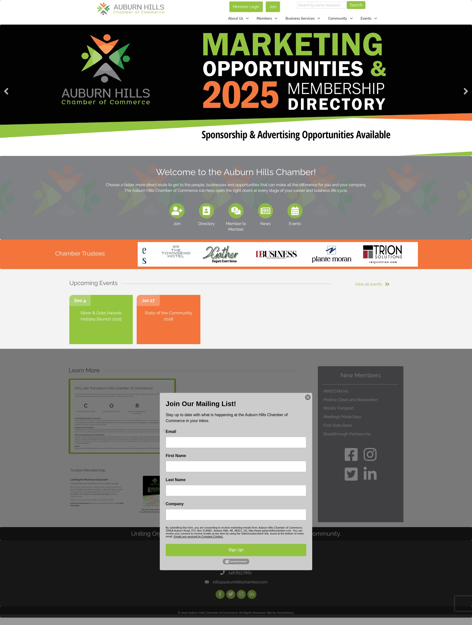 Screenshot of auburnhillschamber.com