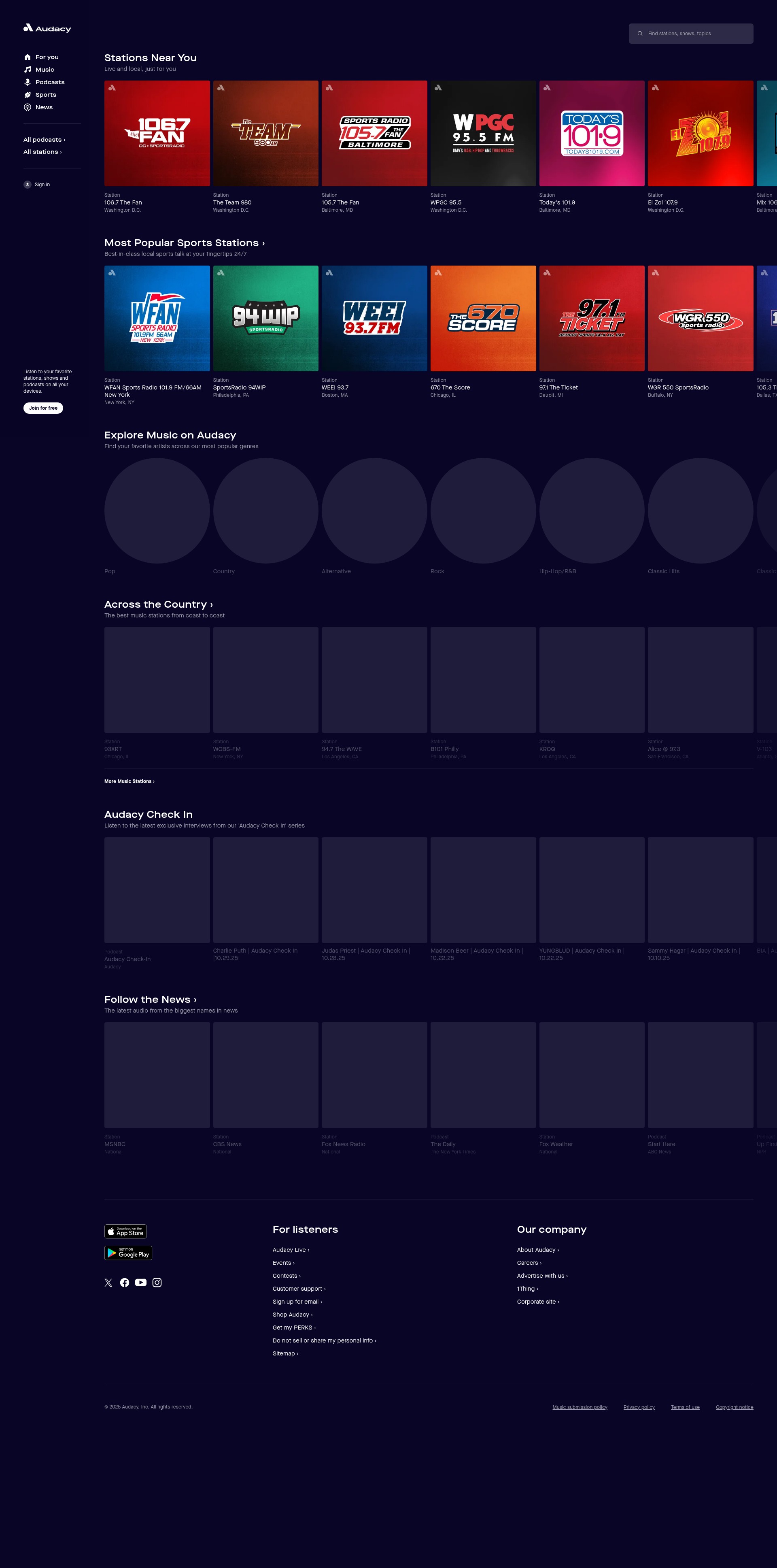 Screenshot of audacy.com