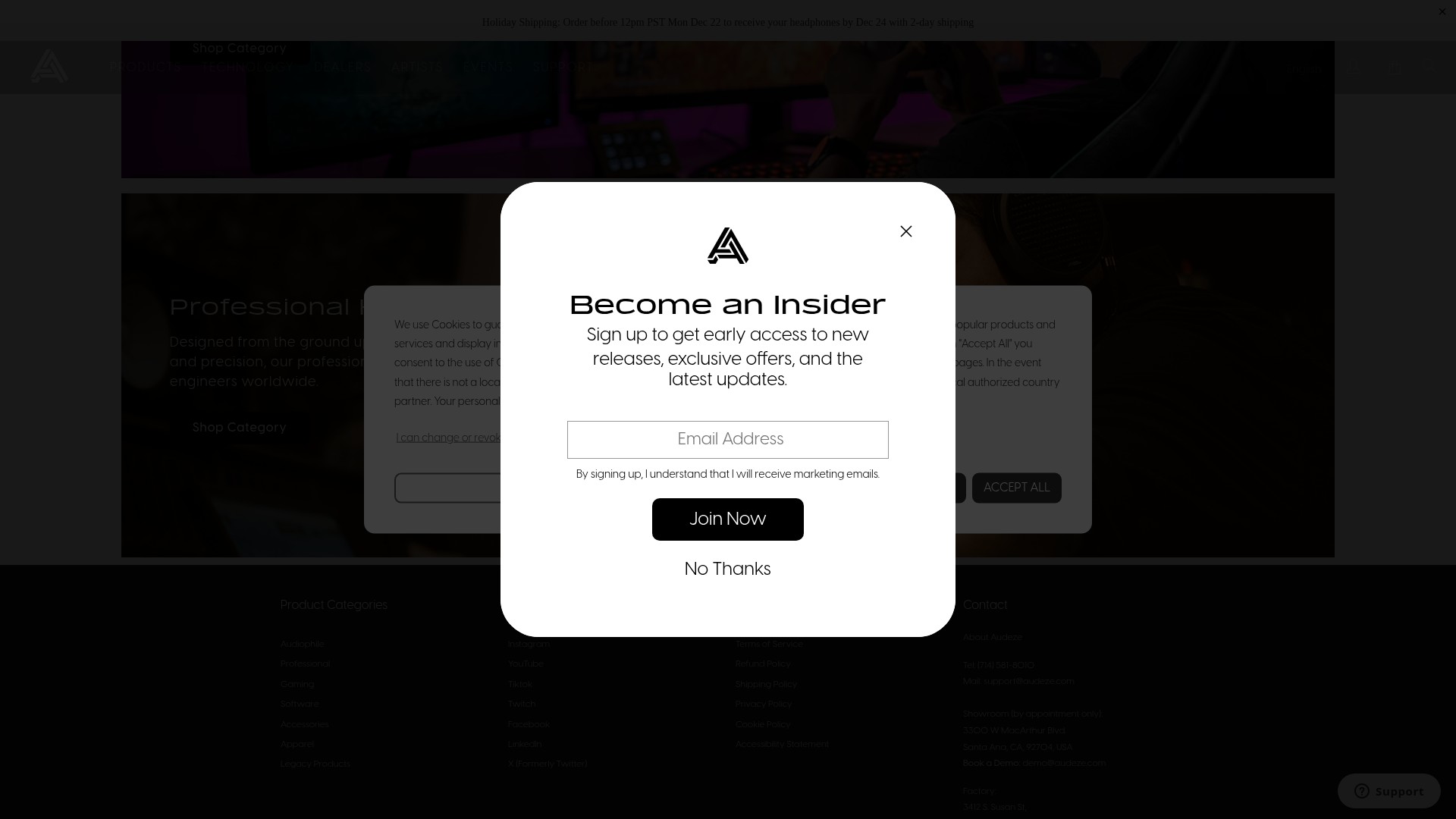 Screenshot of audeze.com