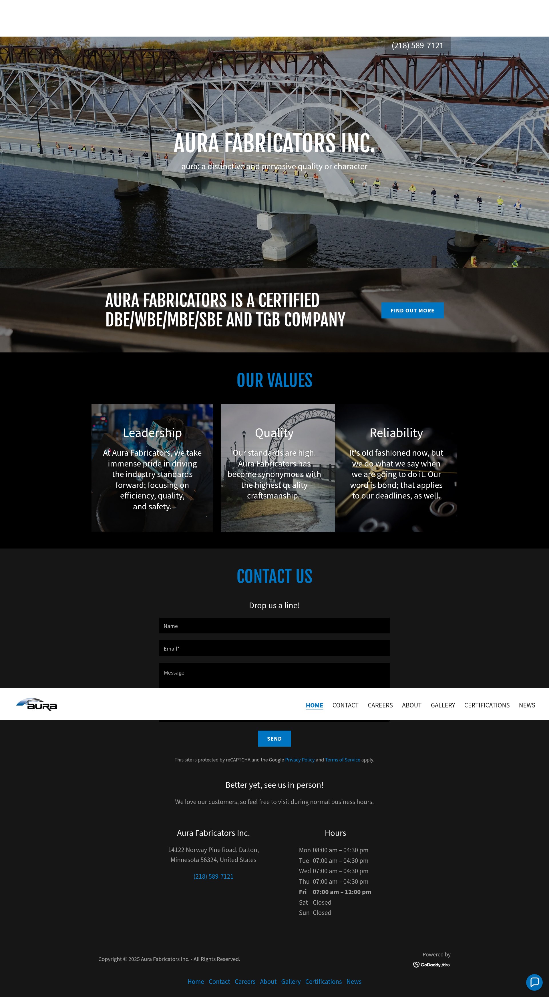 Screenshot of aurafabricators.com