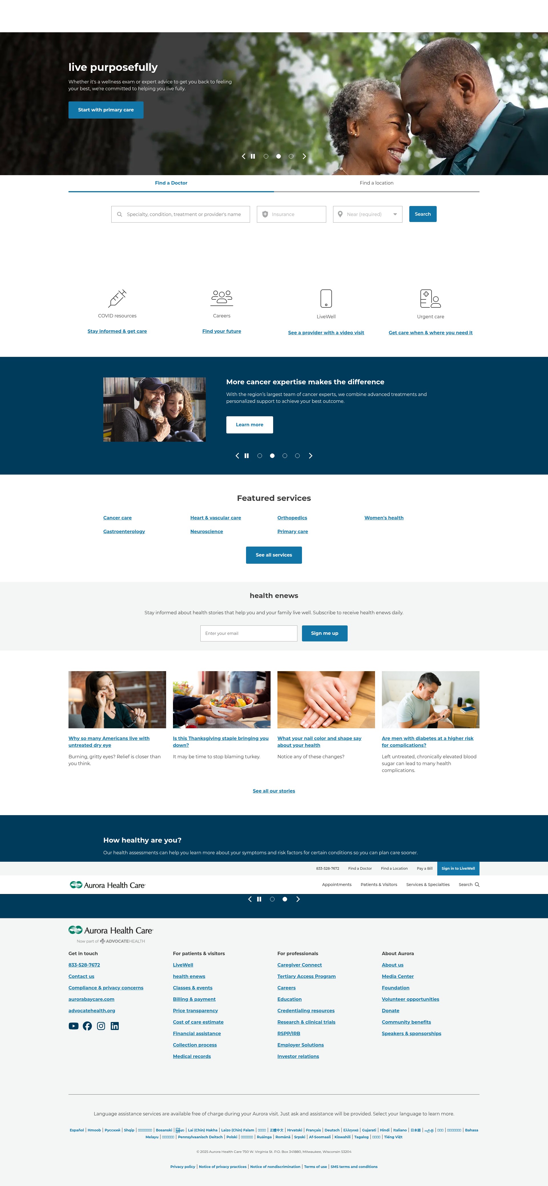 Screenshot of aurorahealthcare.org