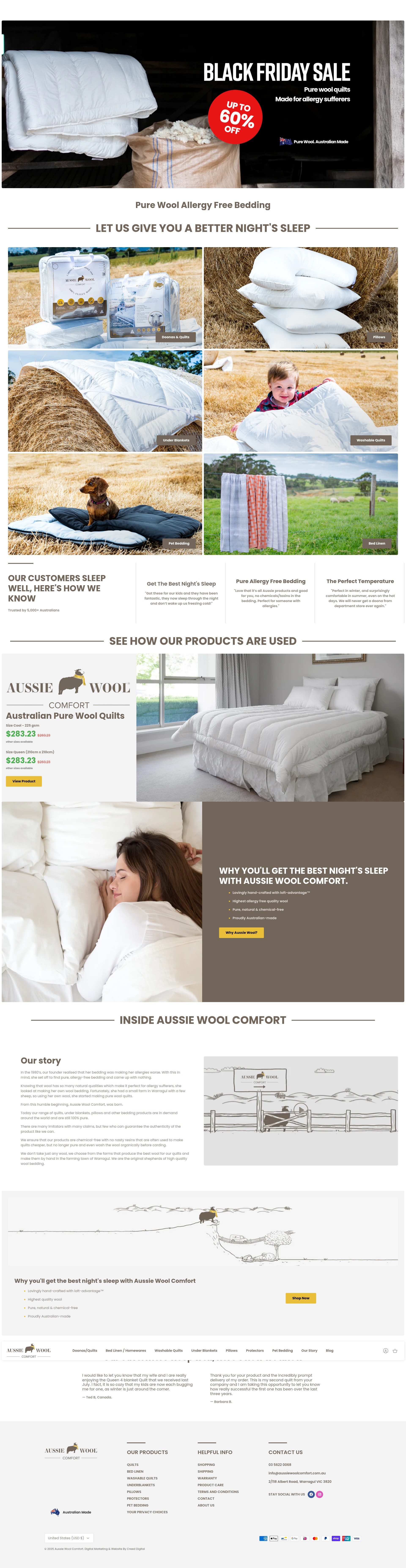 Screenshot of aussiewoolcomfort.com.au