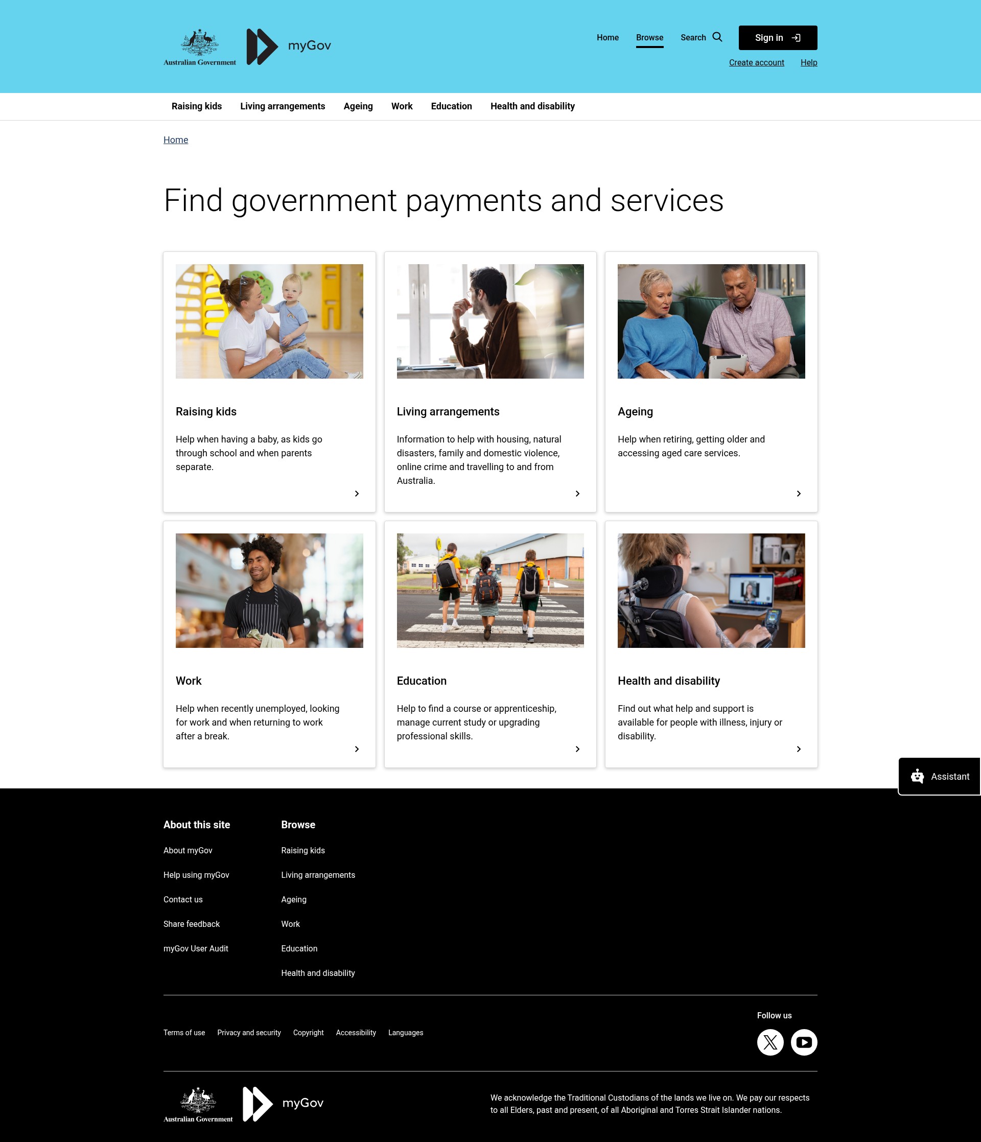 Screenshot of australia.gov.au