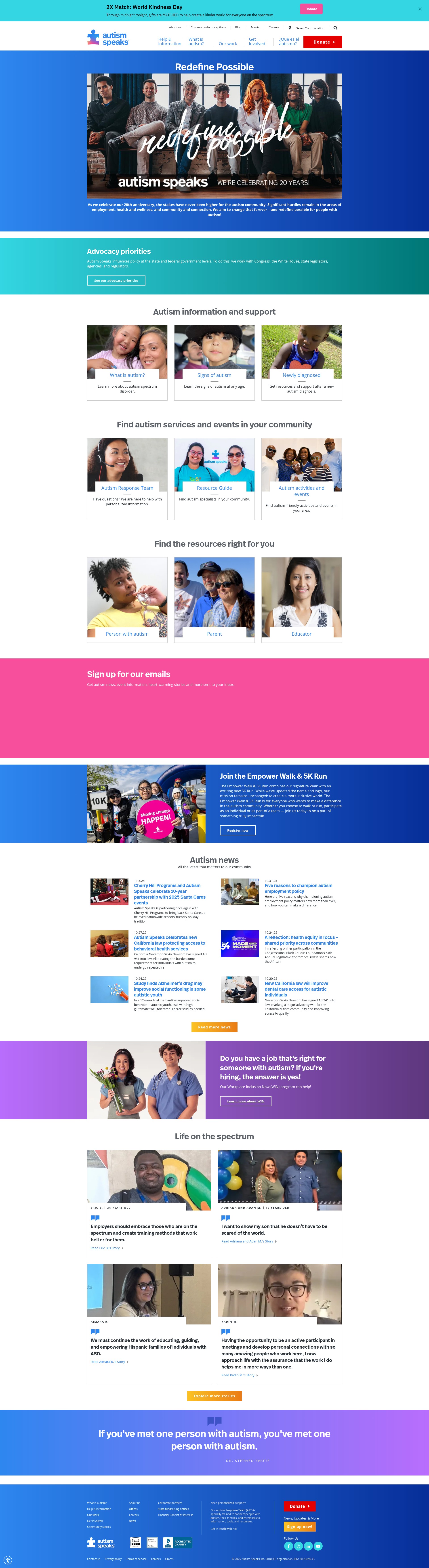 Screenshot of autismspeaks.org