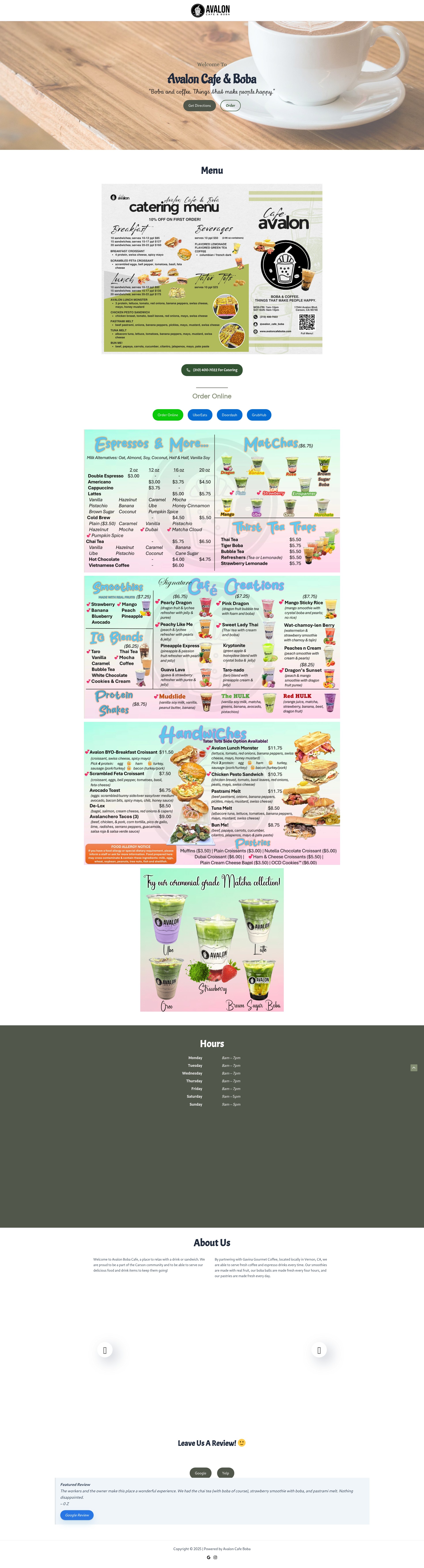 Screenshot of avaloncafeboba.com