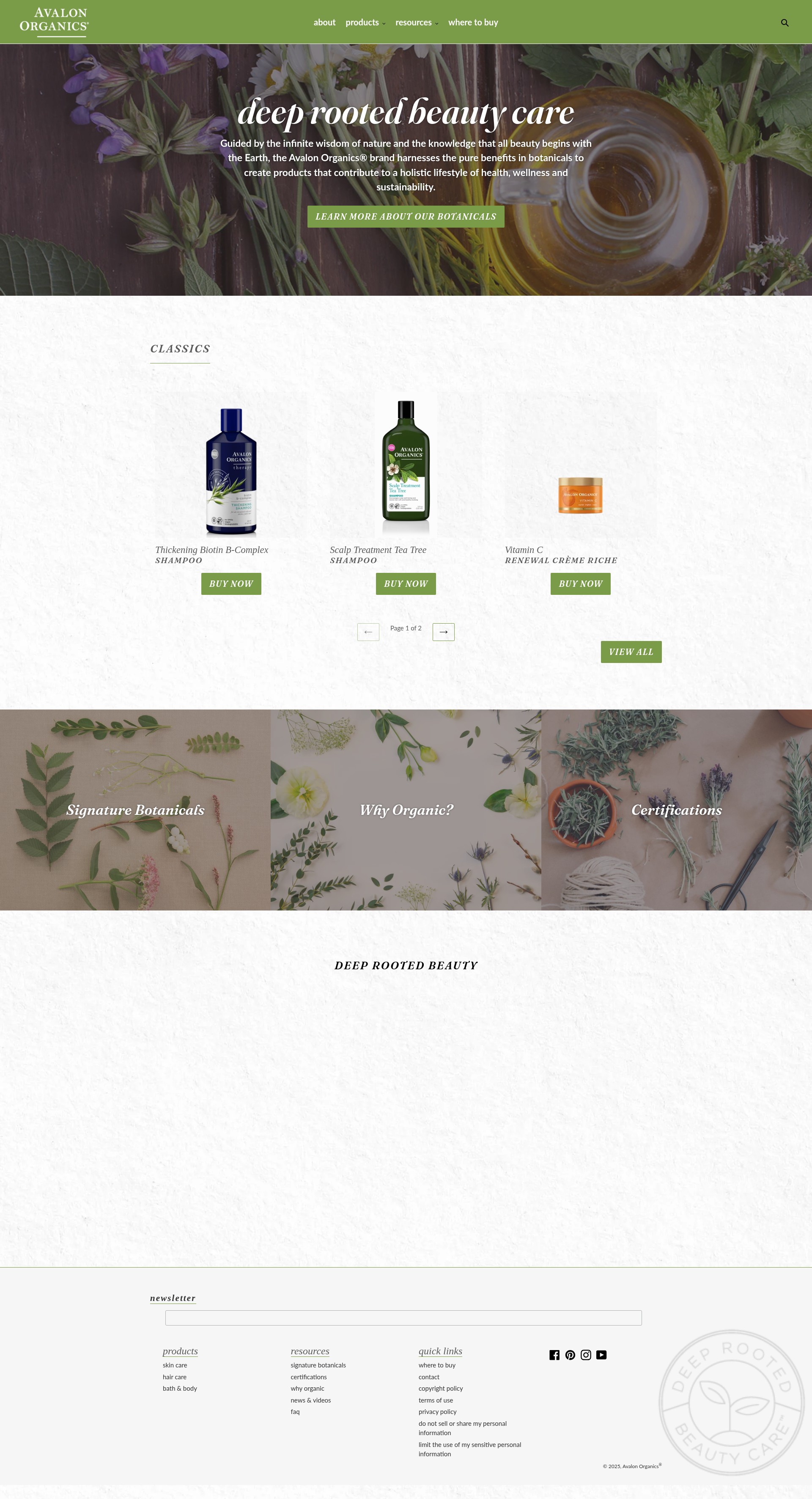 Screenshot of avalonorganics.com