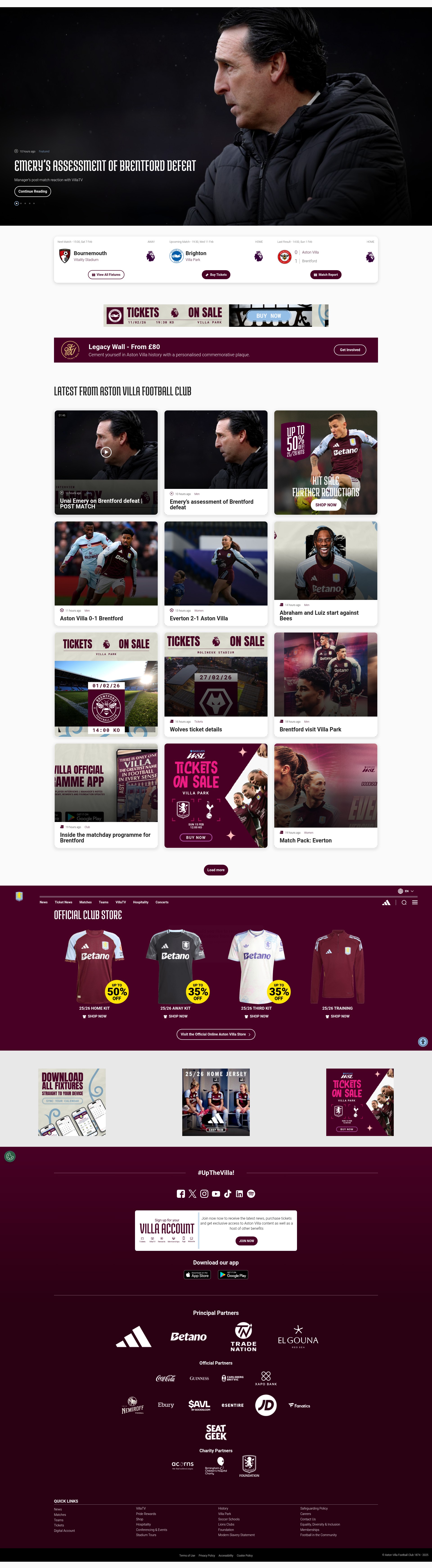 Screenshot of avfc.co.uk
