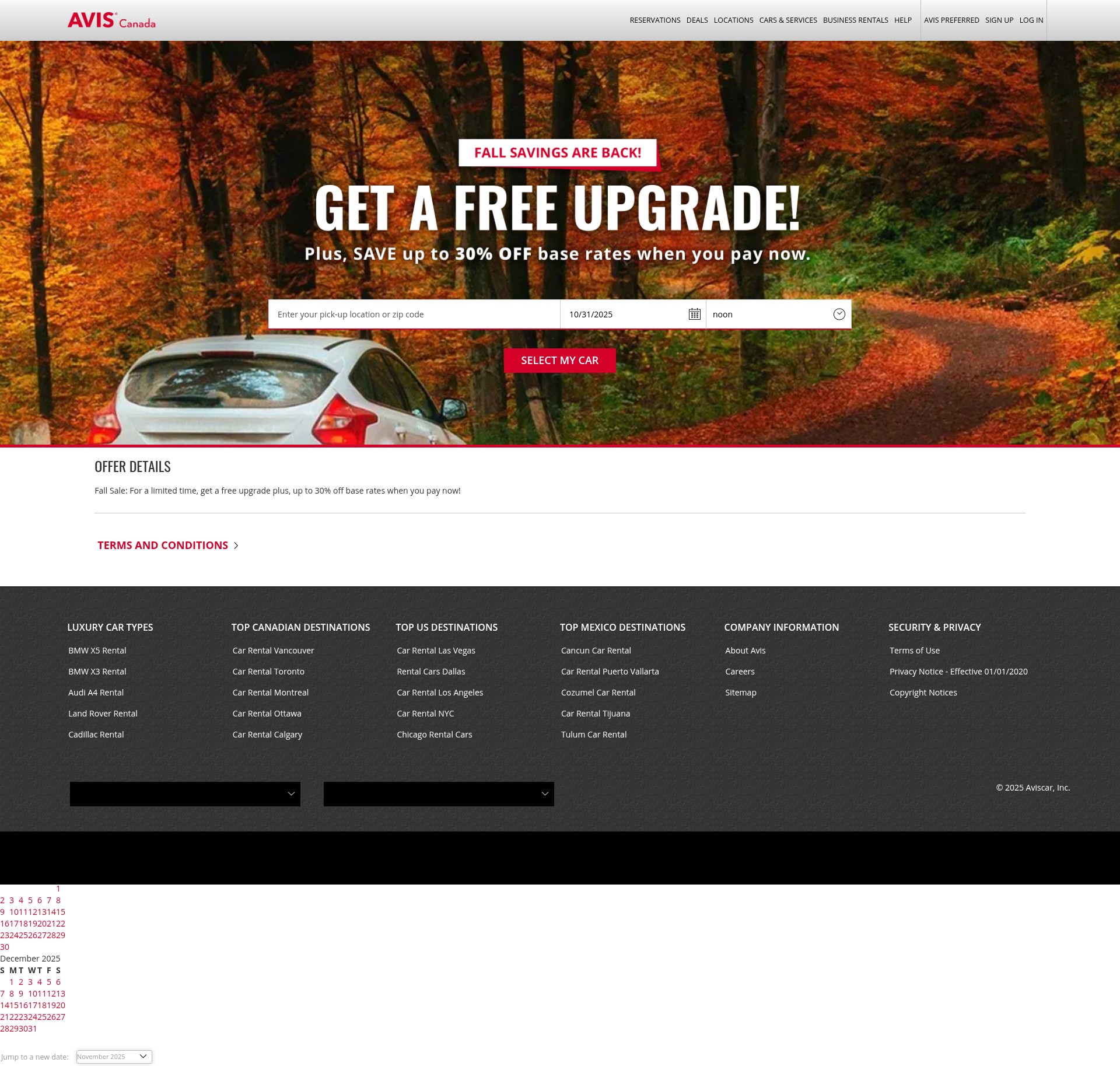 Screenshot of avis.ca