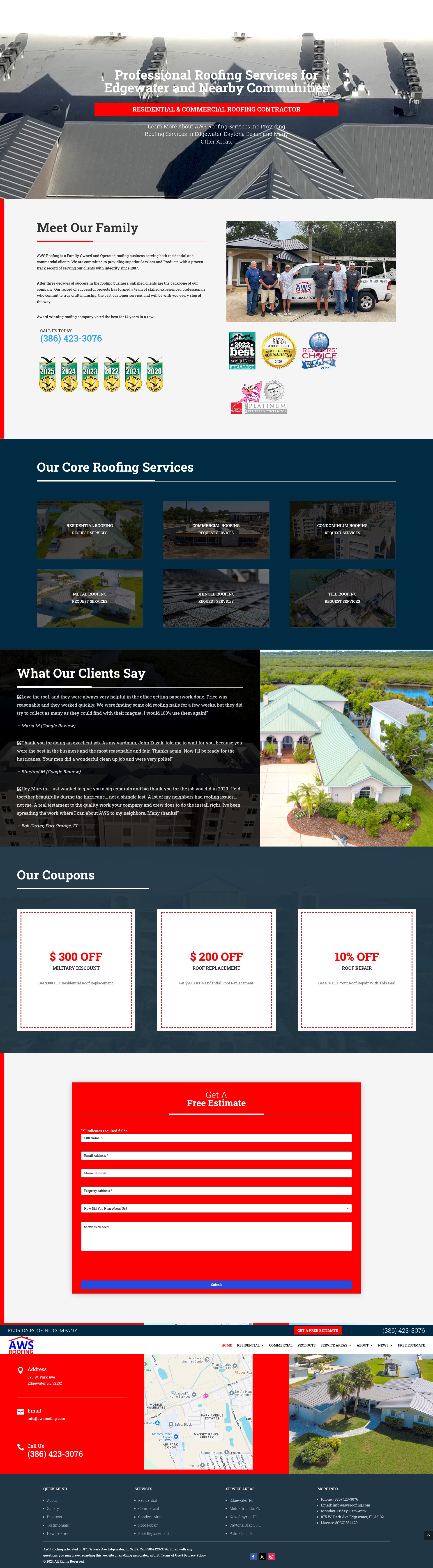 Screenshot of awsroofing.com