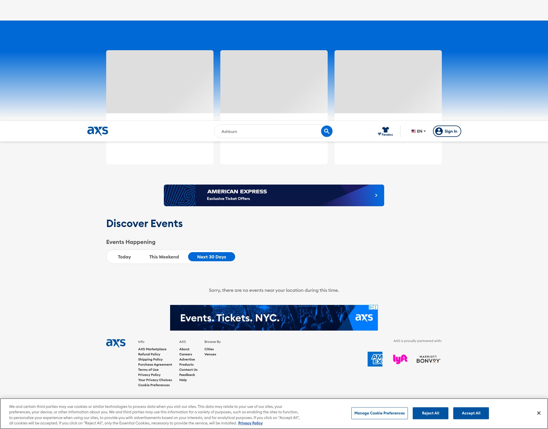 Screenshot of axs.com