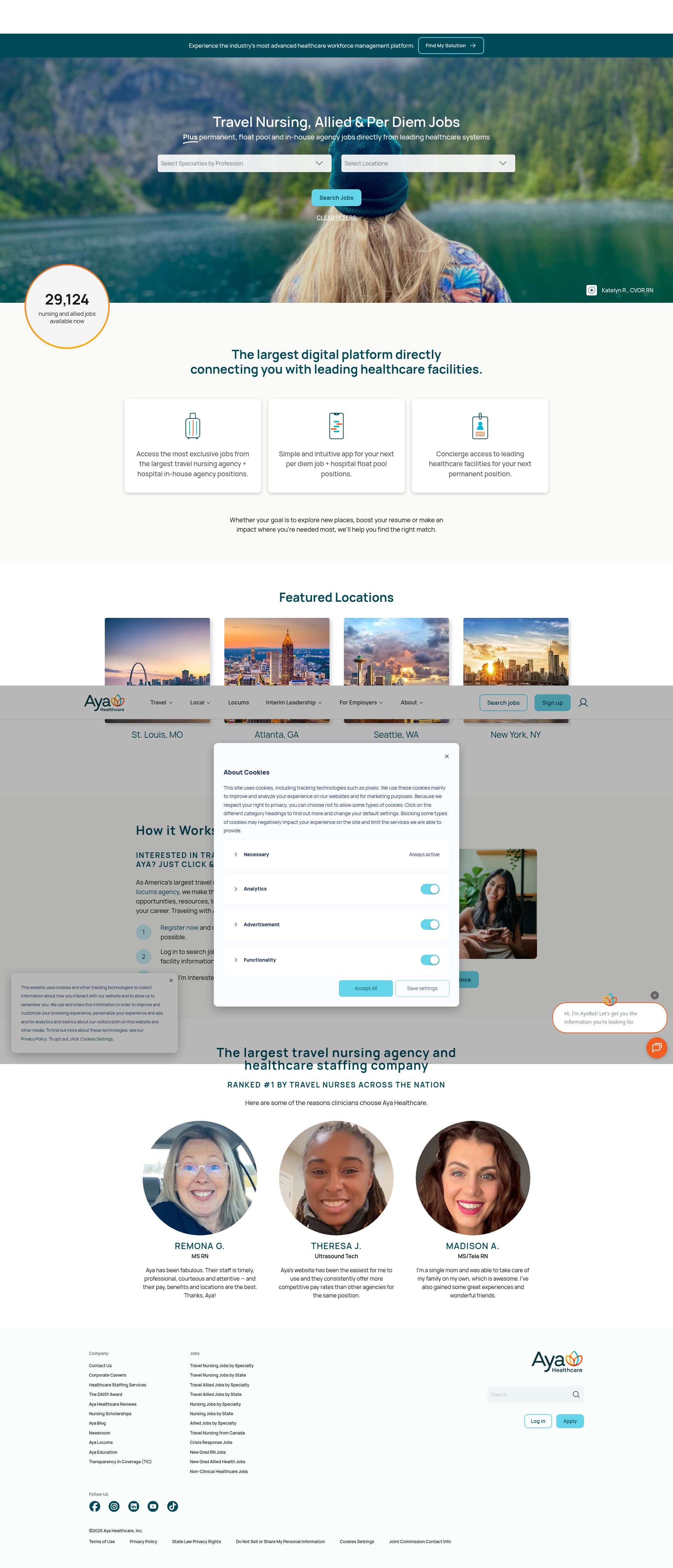 Screenshot of ayahealthcare.com