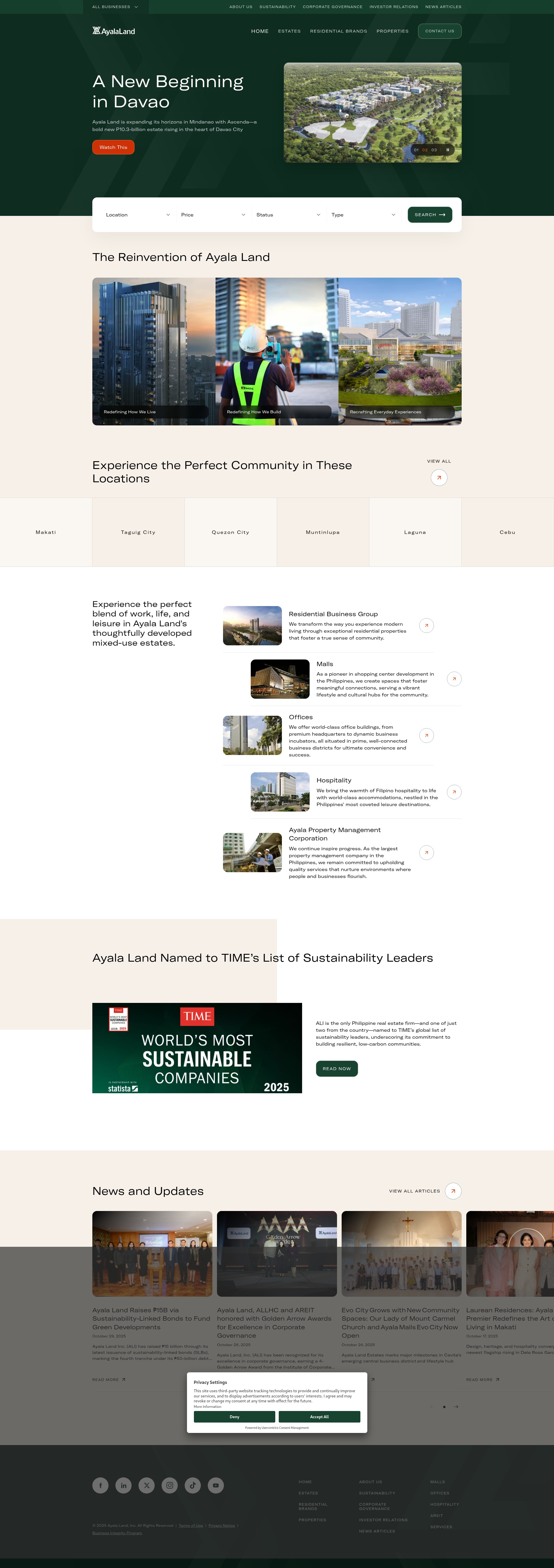 Screenshot of ayalaland.com