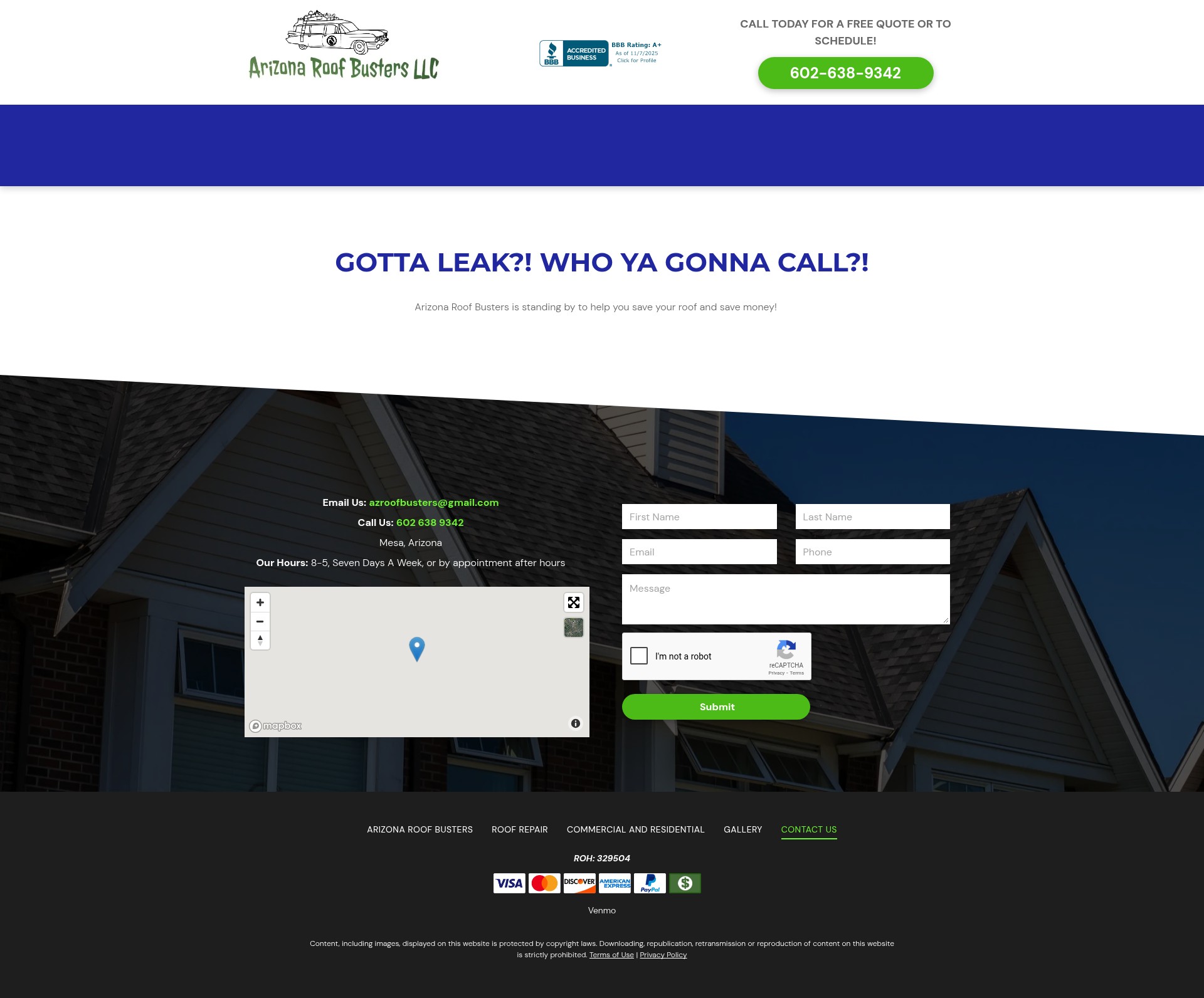 Screenshot of azroofbusters.com