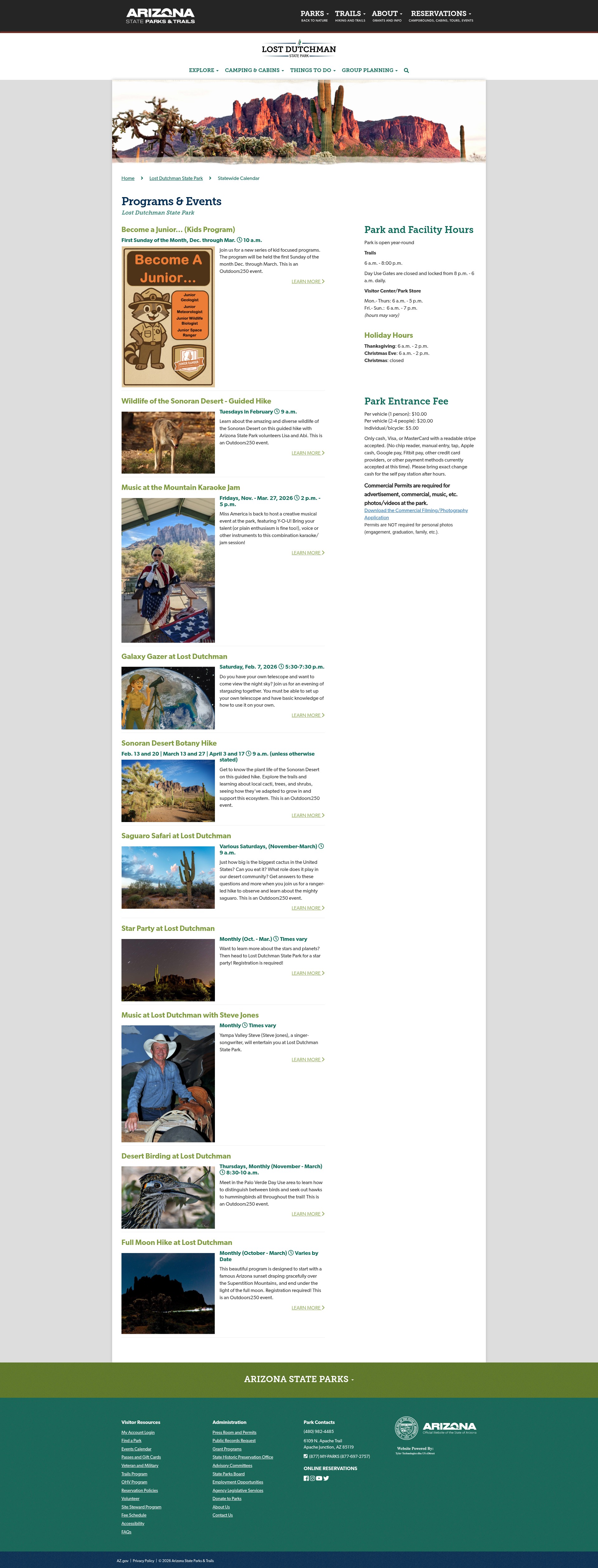 Screenshot of azstateparks.com