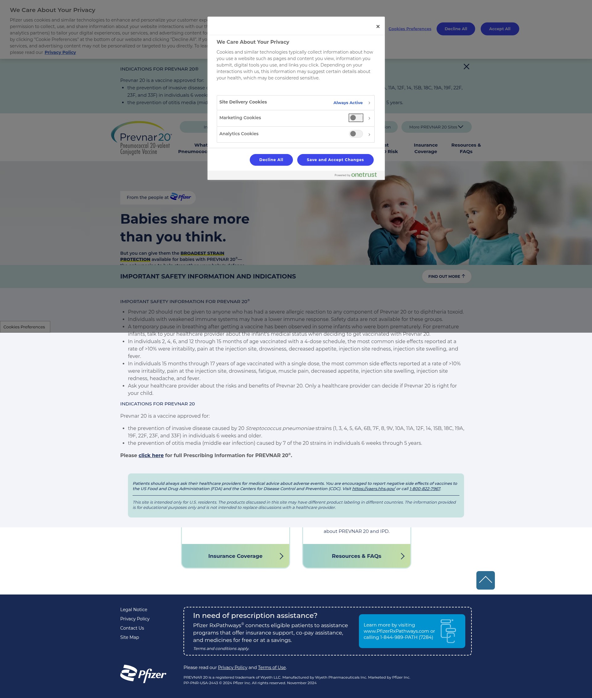 Screenshot of baby.prevnar20.com