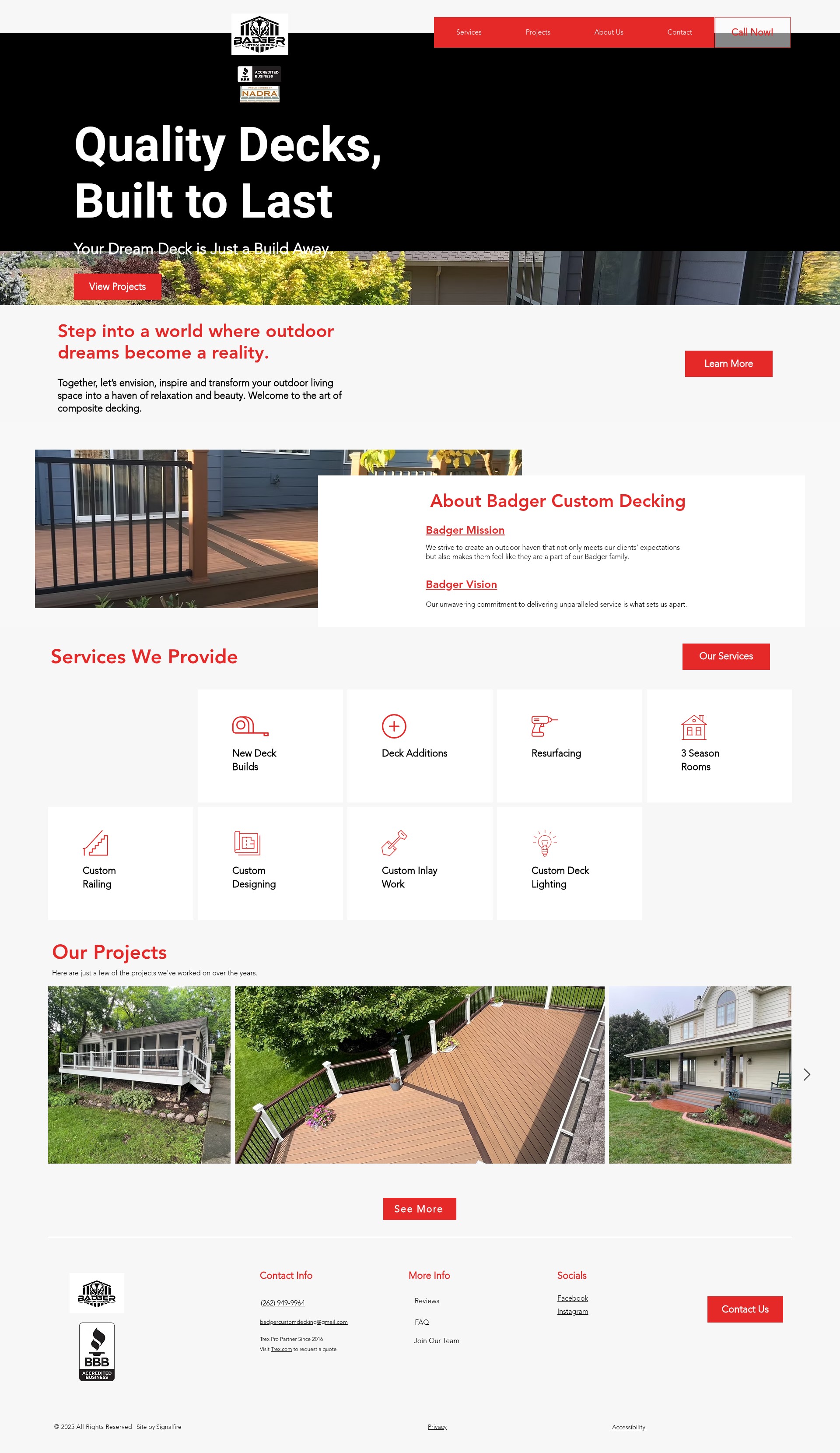 Screenshot of badgercustomdecking.com
