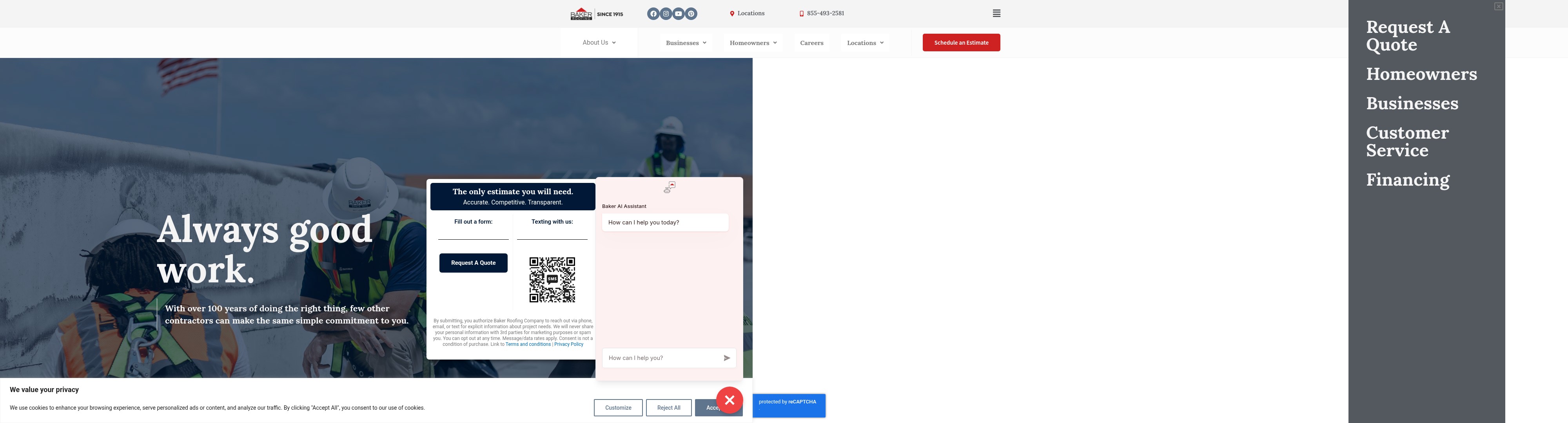 Screenshot of bakerroofing.com