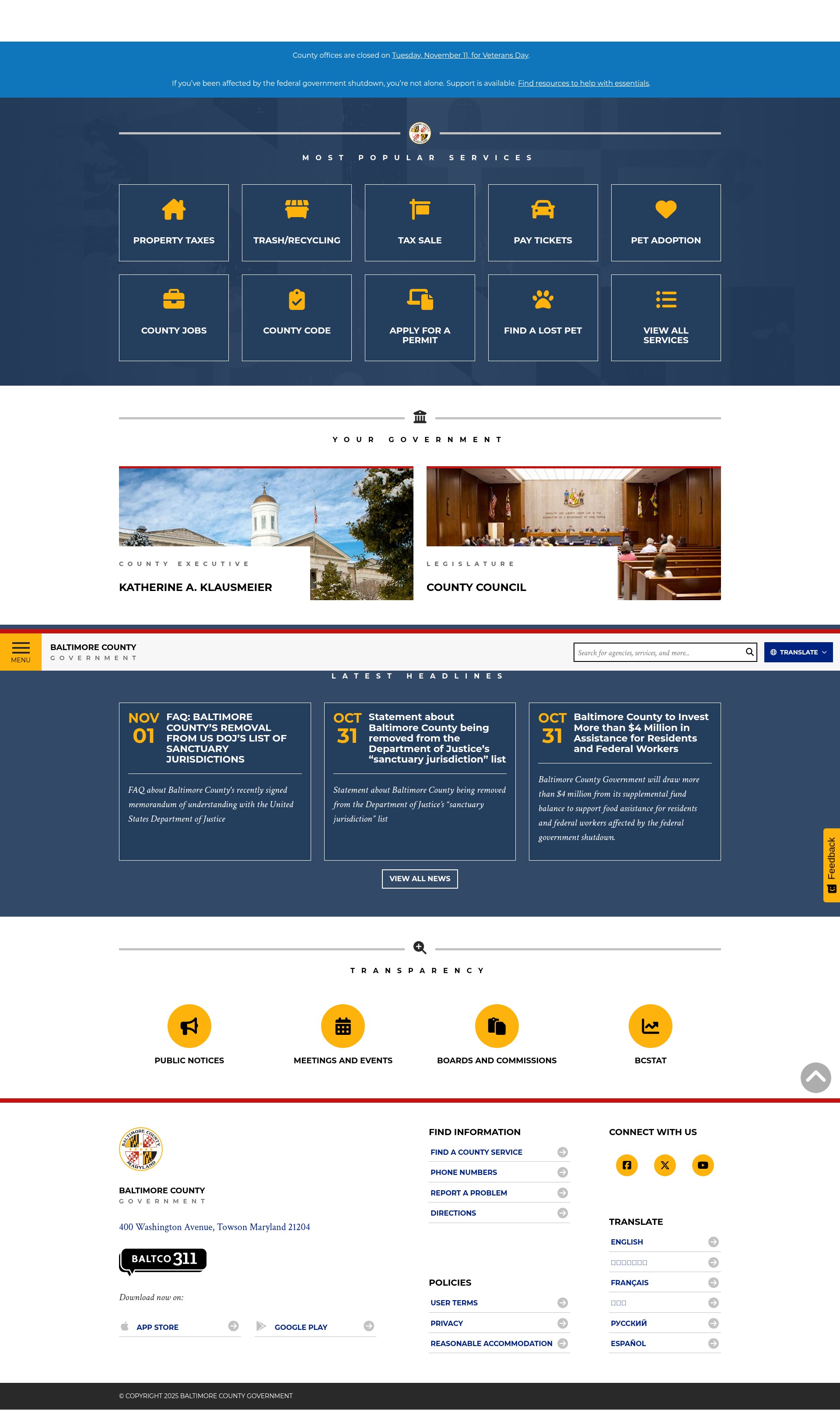 Screenshot of baltimorecountymd.gov