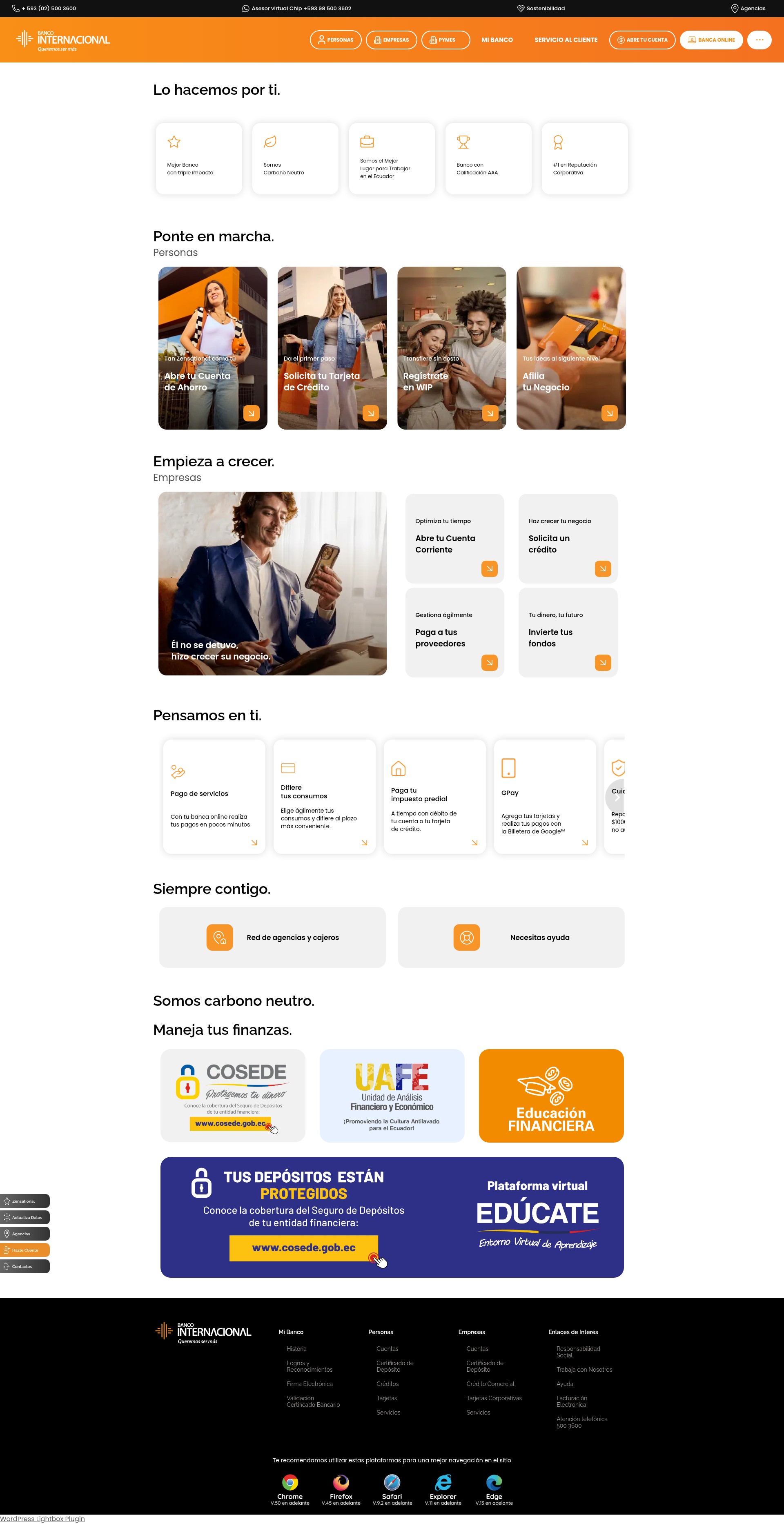 Screenshot of bancointernacional.com.ec