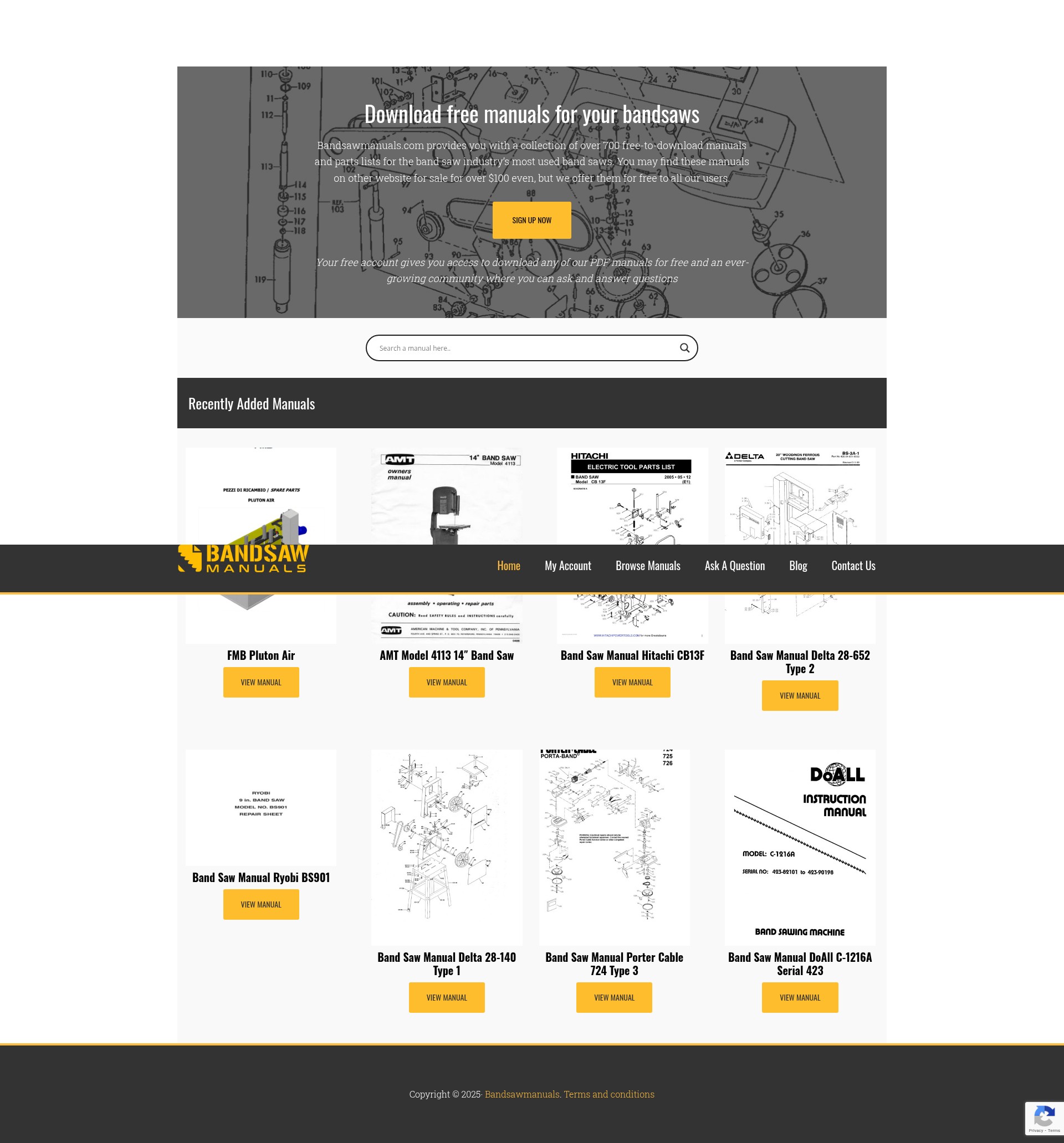 Screenshot of bandsawmanuals.com