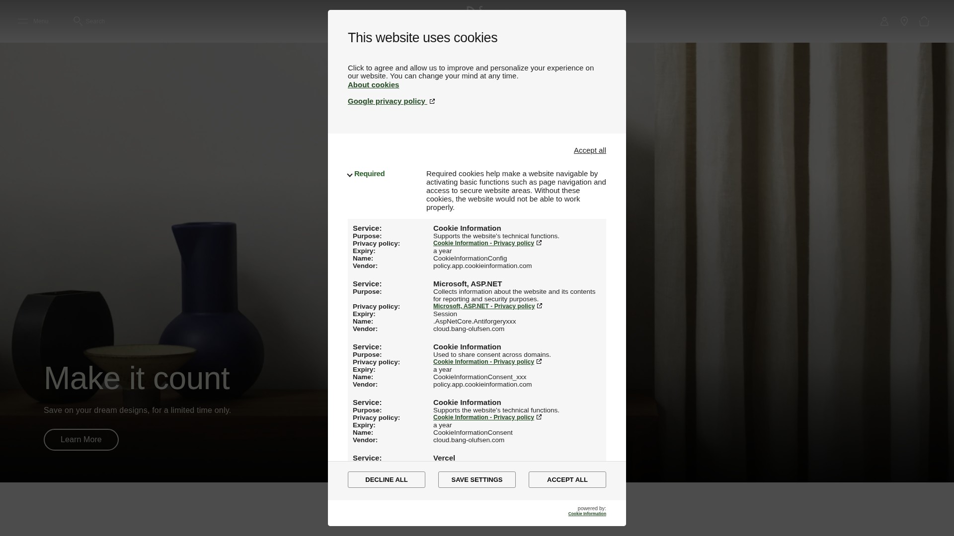 Screenshot of bang-olufsen.com