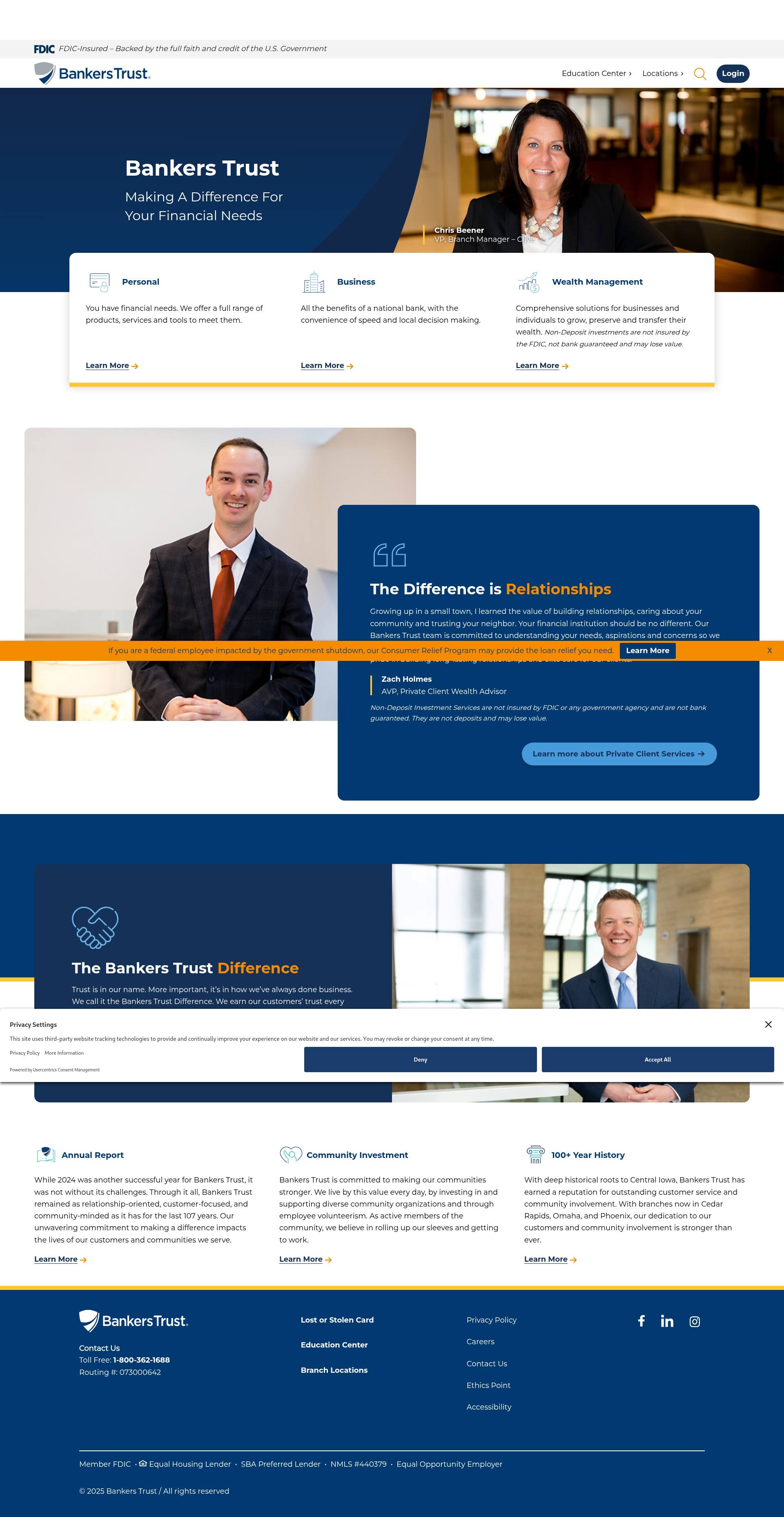 Screenshot of bankerstrust.com