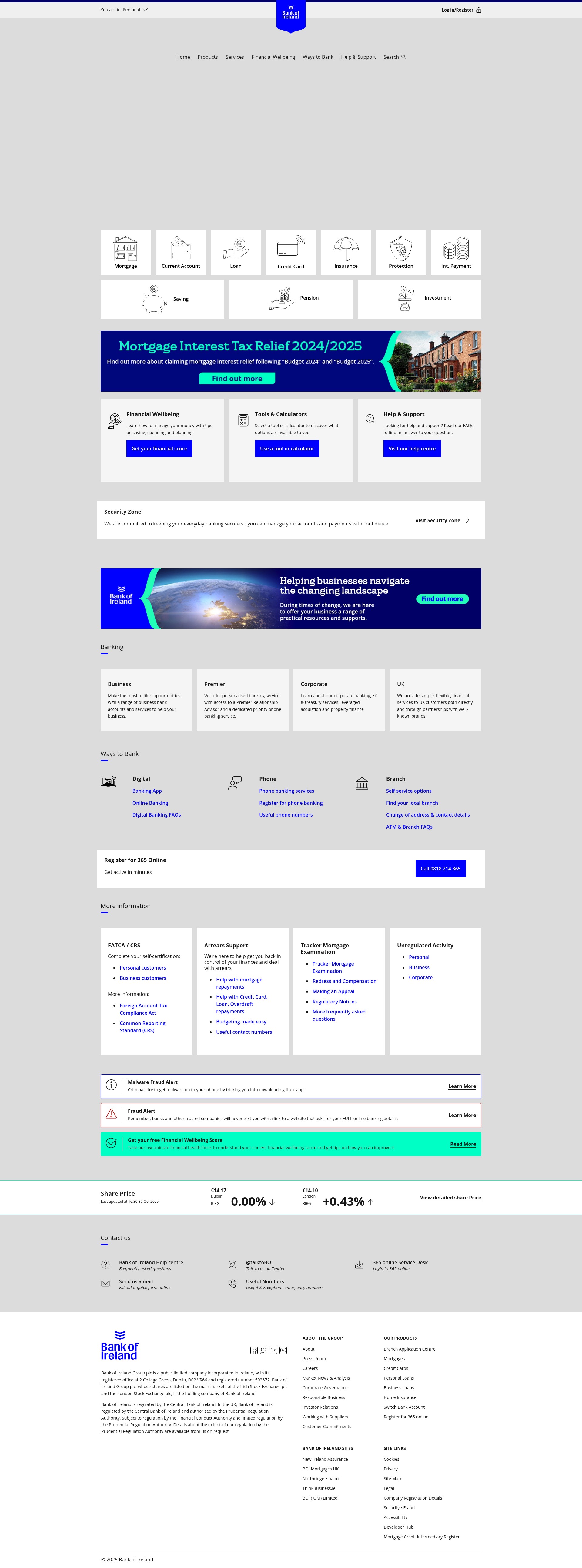Screenshot of bankofireland.com