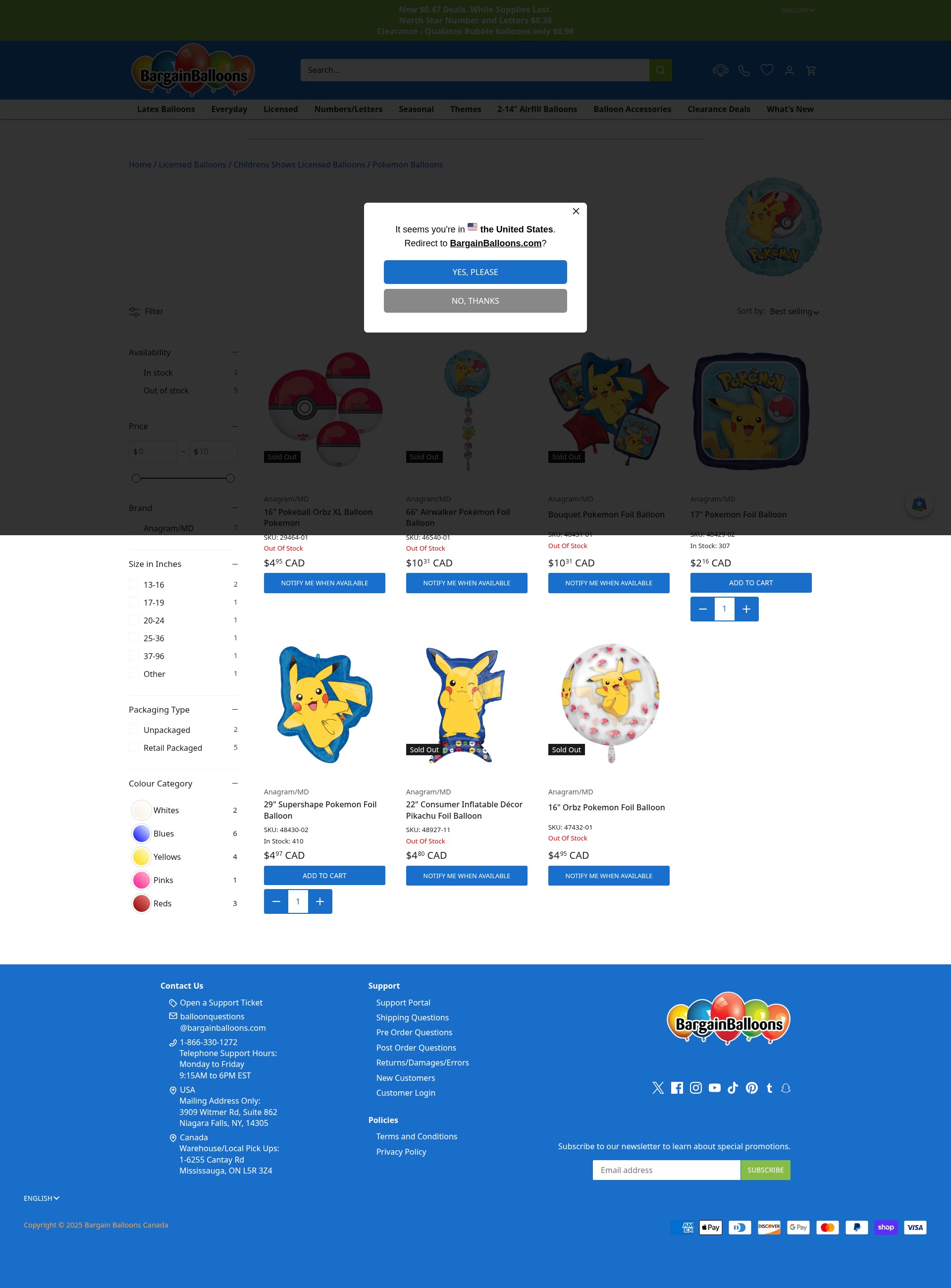 Screenshot of bargainballoons.ca