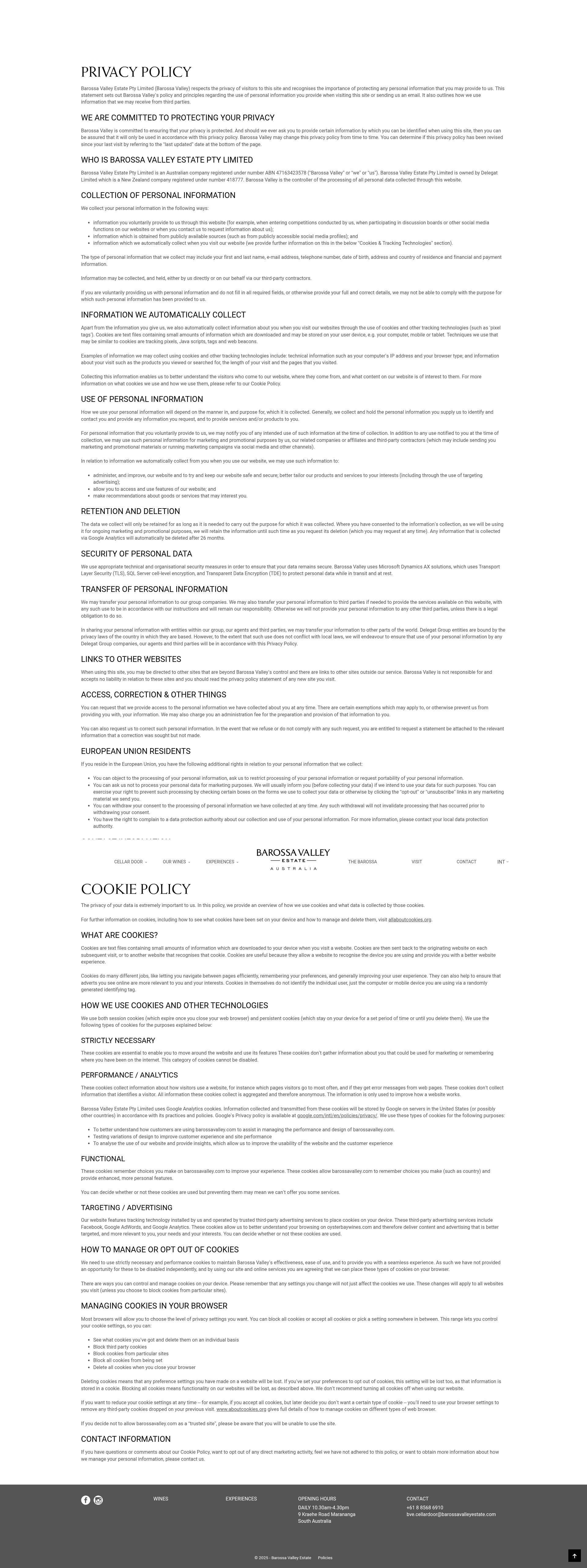 Screenshot of barossavalleyestate.com