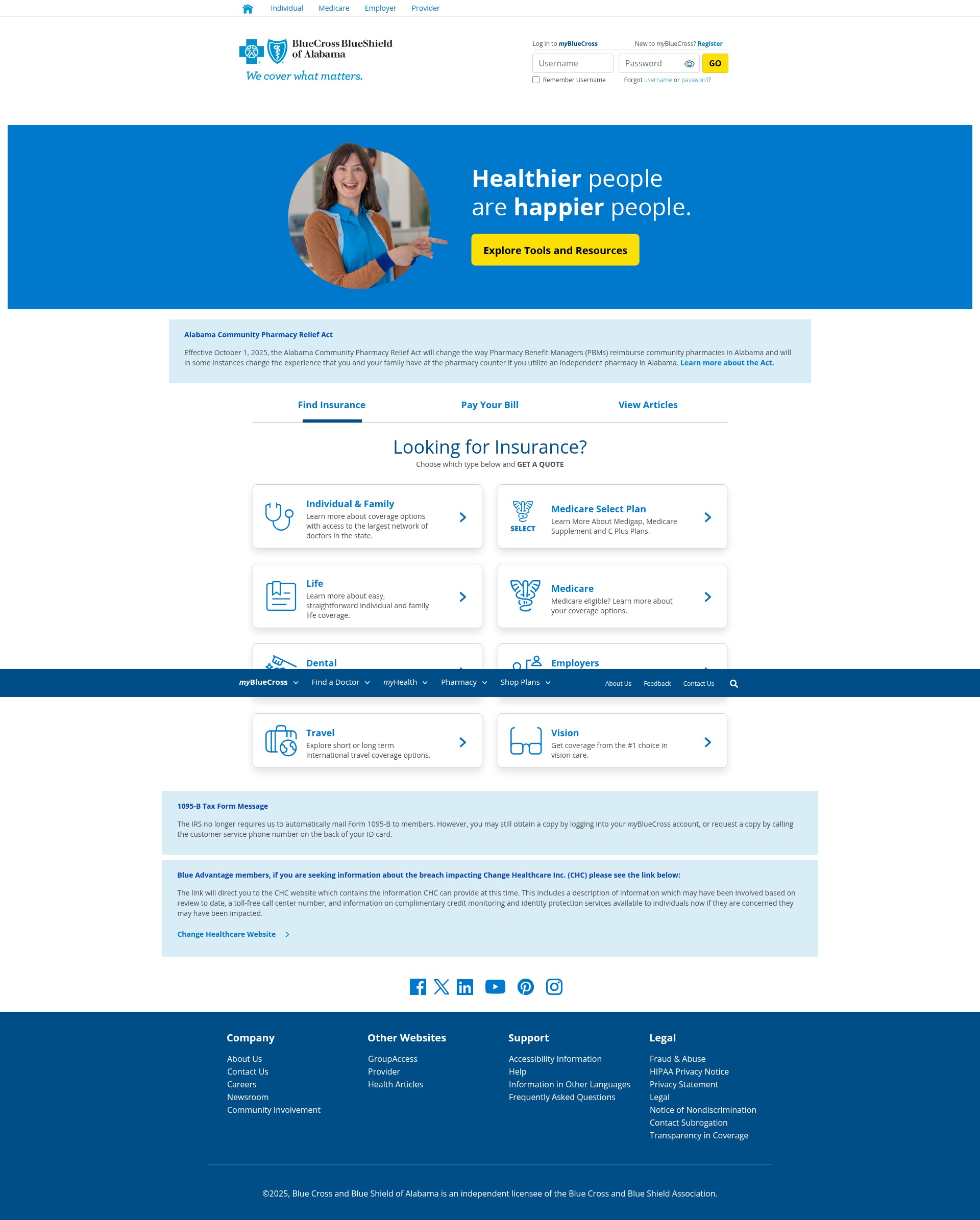Screenshot of bcbsal.org