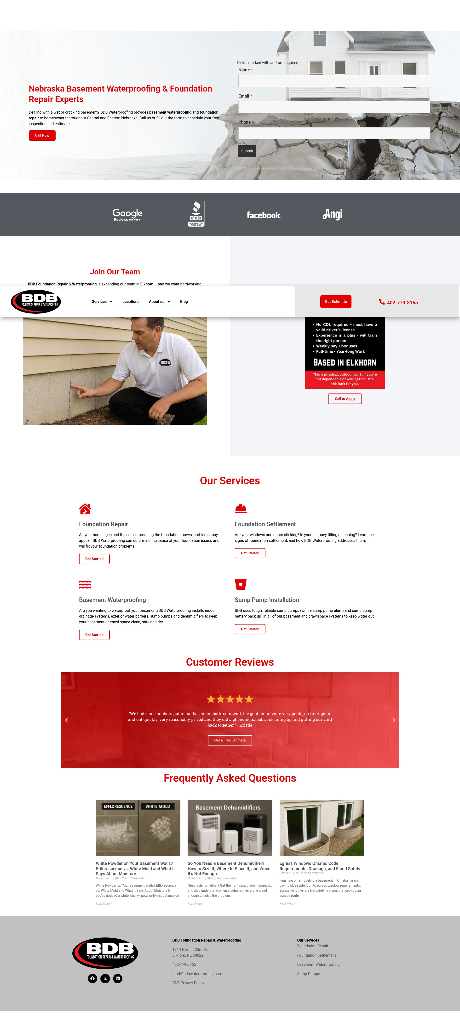 Screenshot of bdbwaterproofing.com