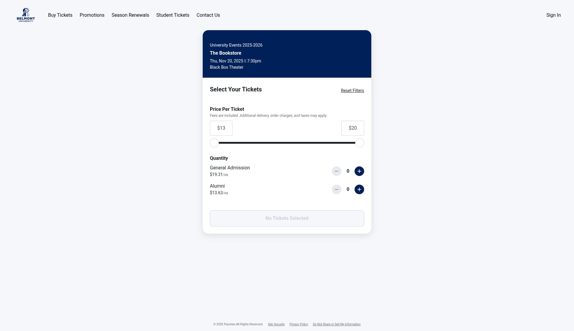 Screenshot of belmont.evenue.net