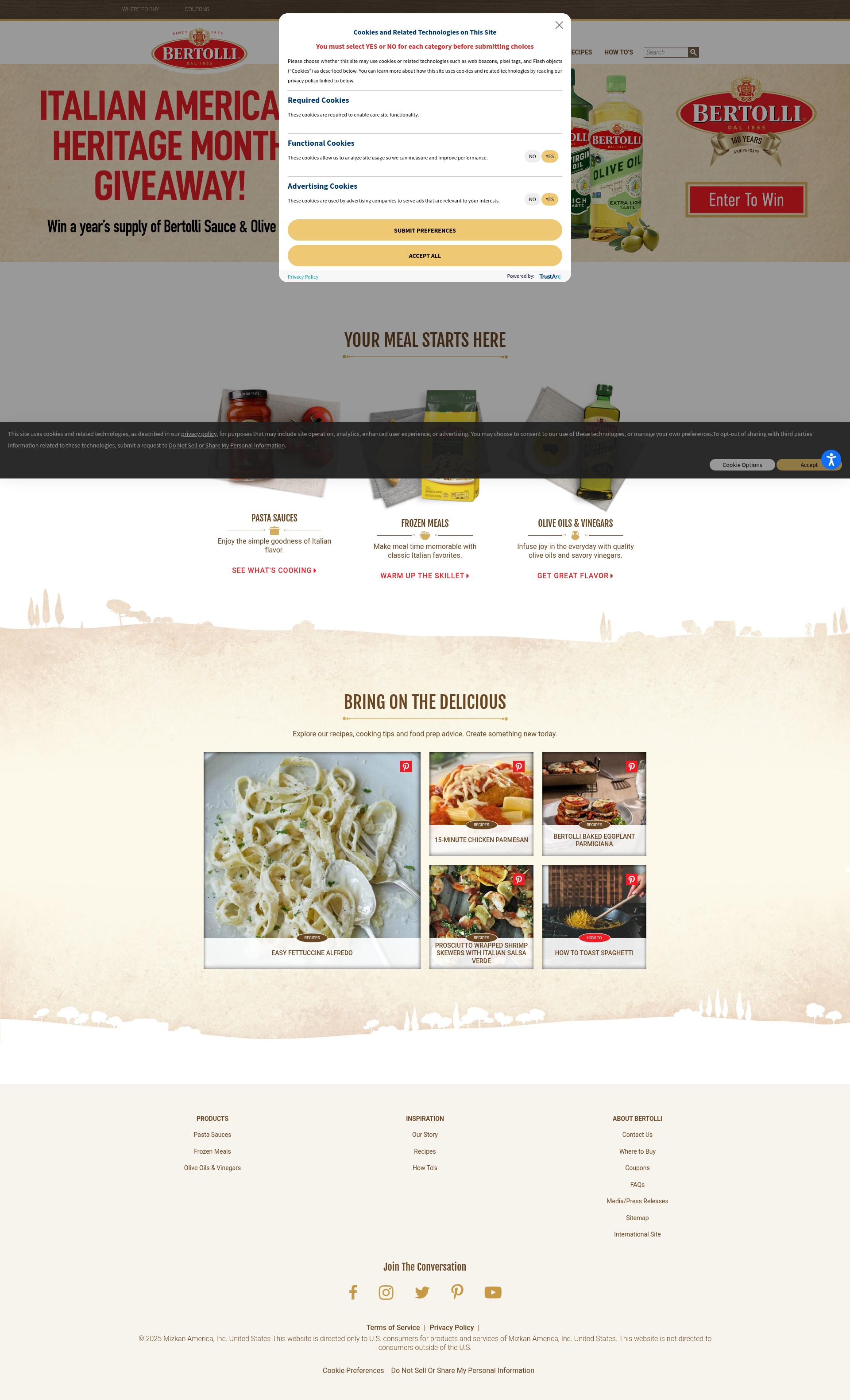 Screenshot of bertolli.com