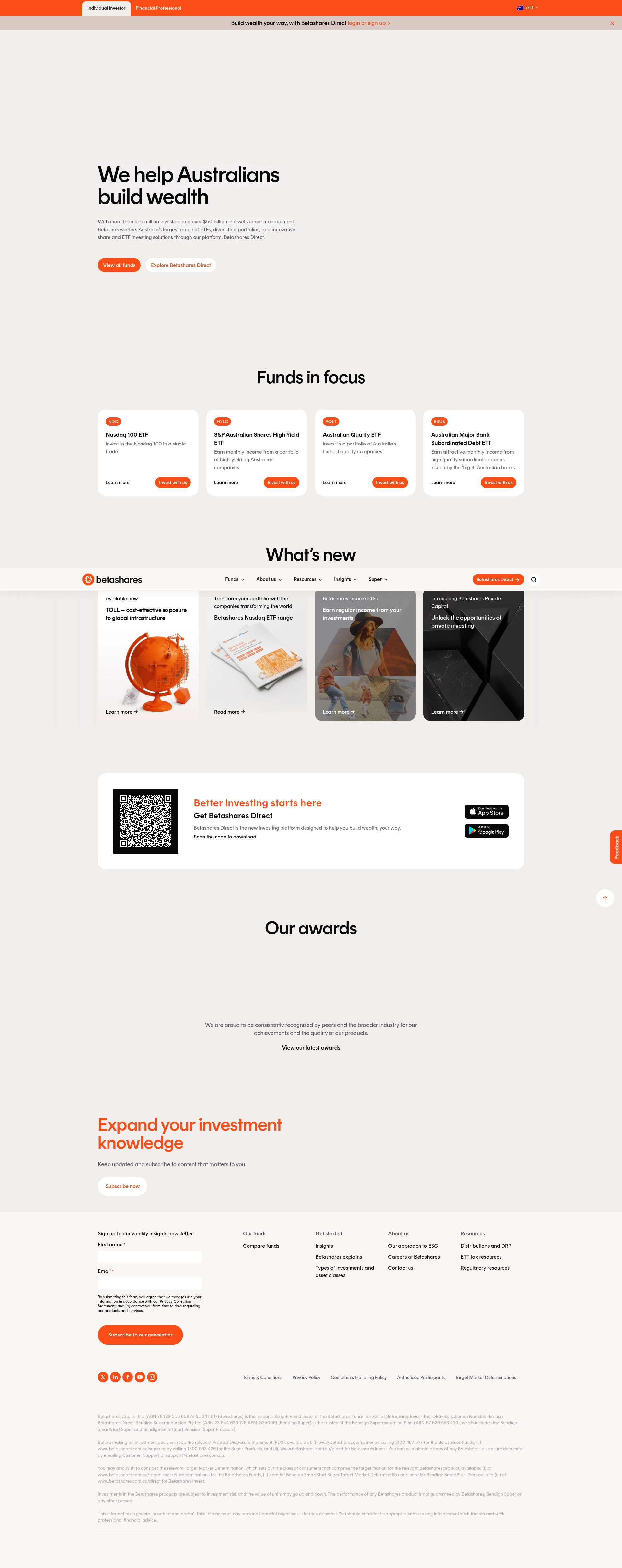 Screenshot of betashares.com.au