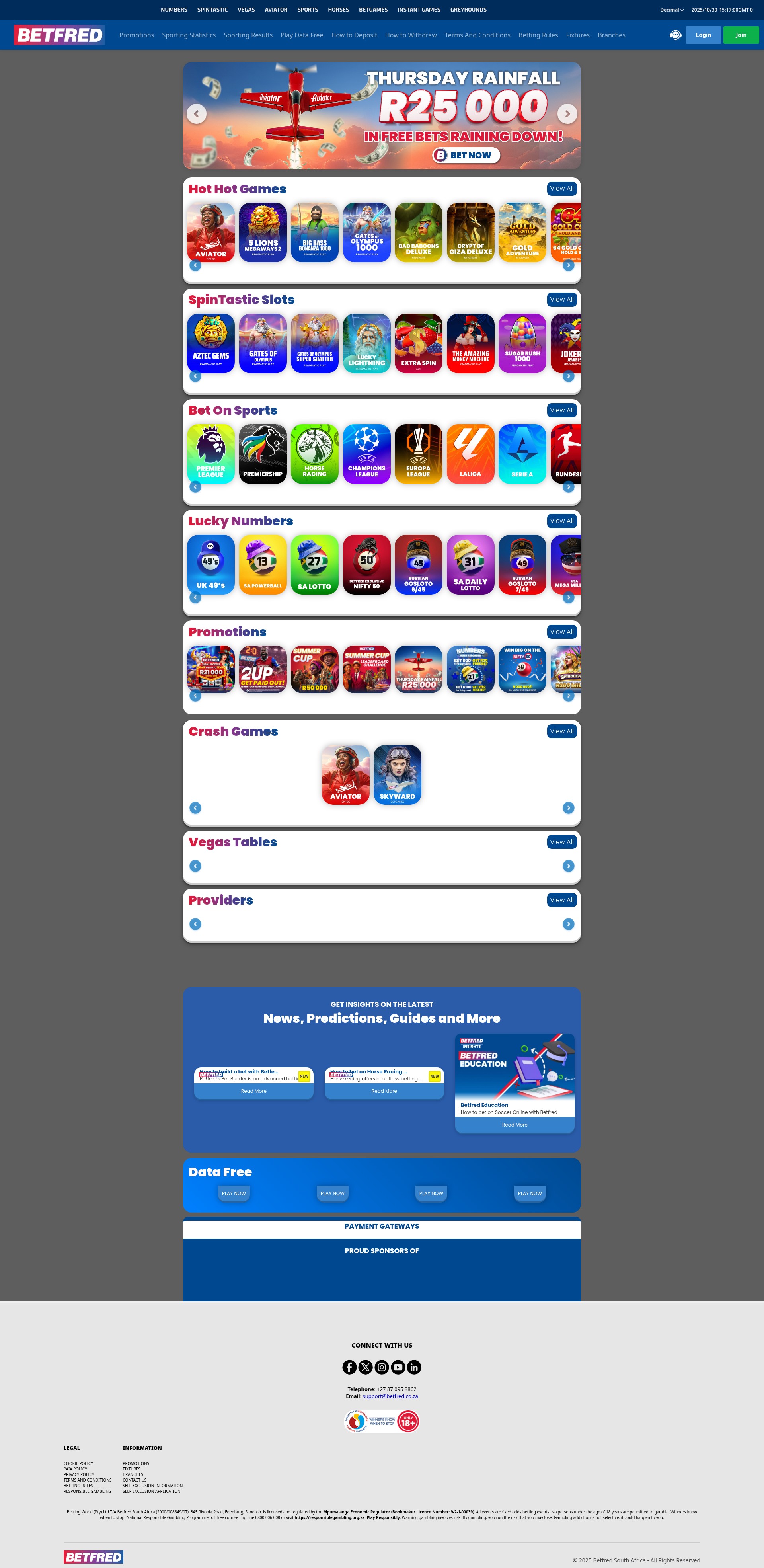 Screenshot of betfred.co.za