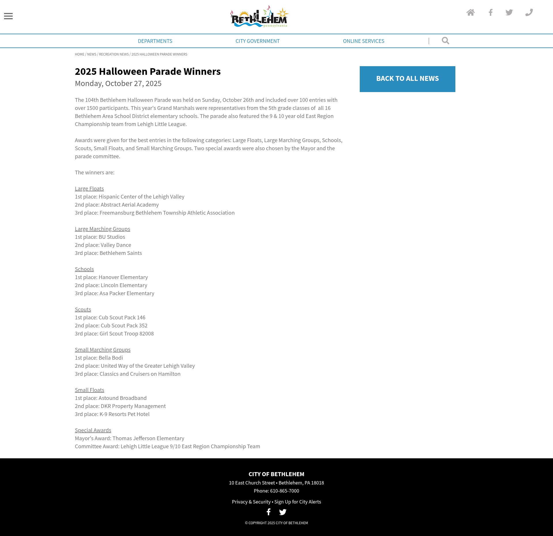 Screenshot of bethlehem-pa.gov