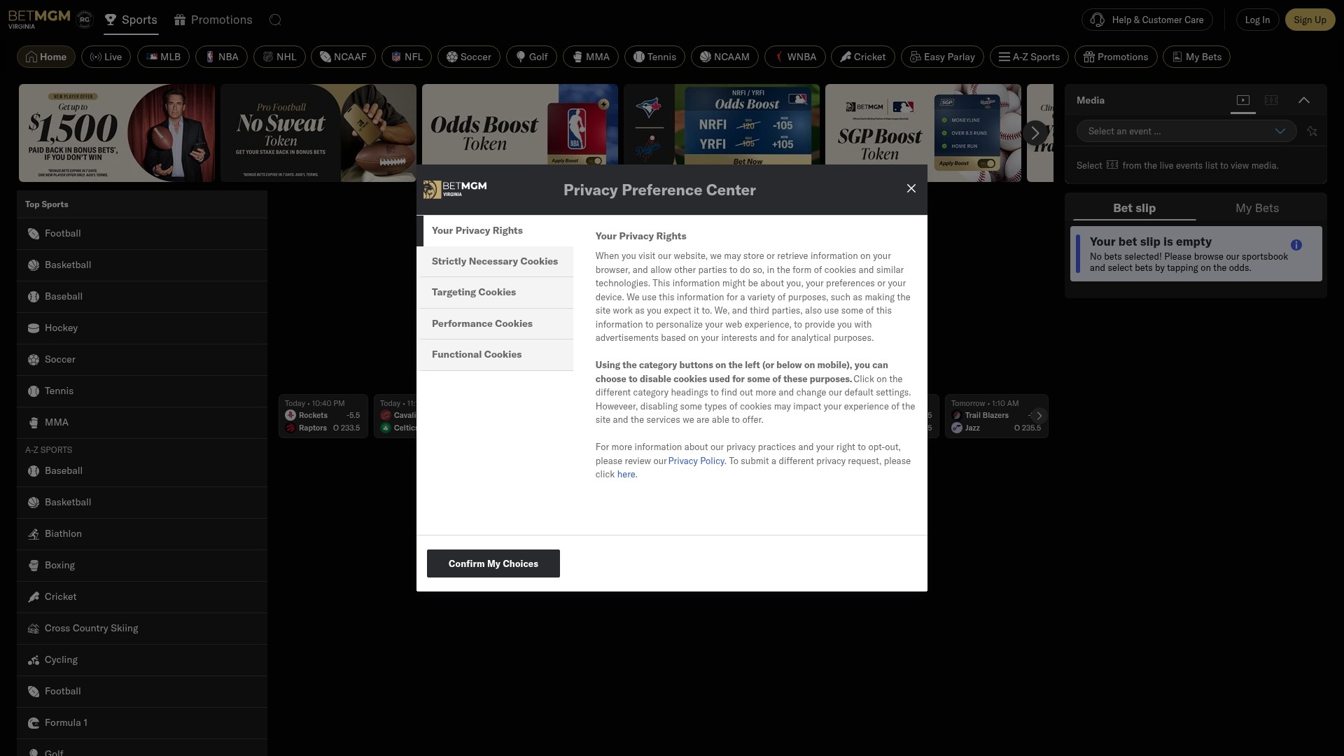 Screenshot of betmgm.com