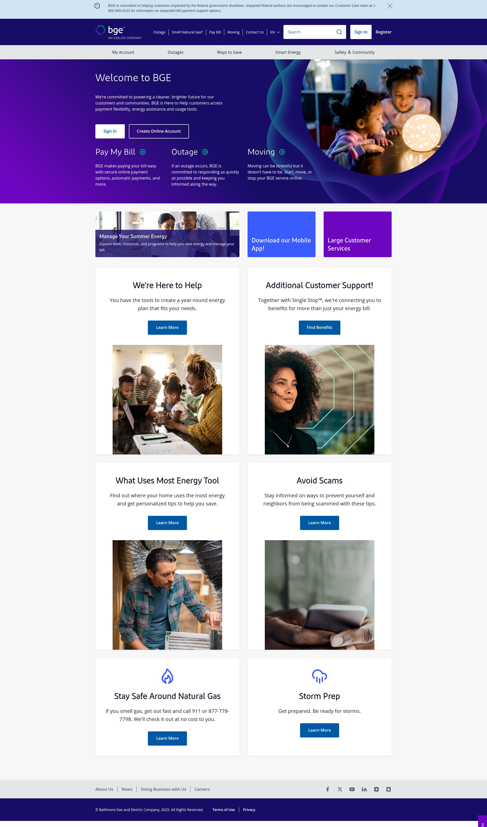 Screenshot of bge.com