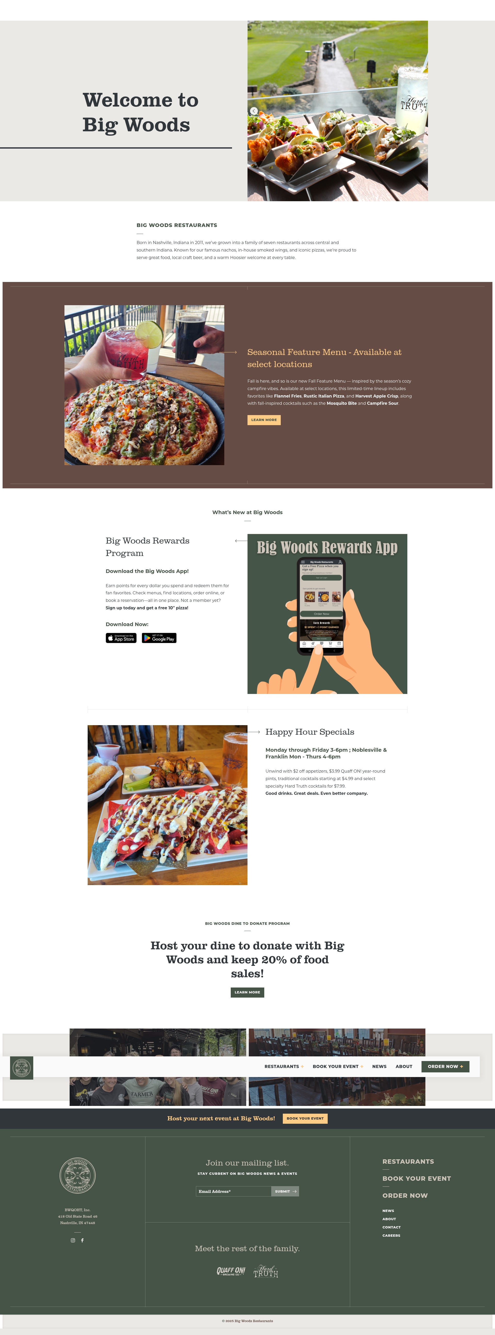 Screenshot of bigwoodsrestaurants.com