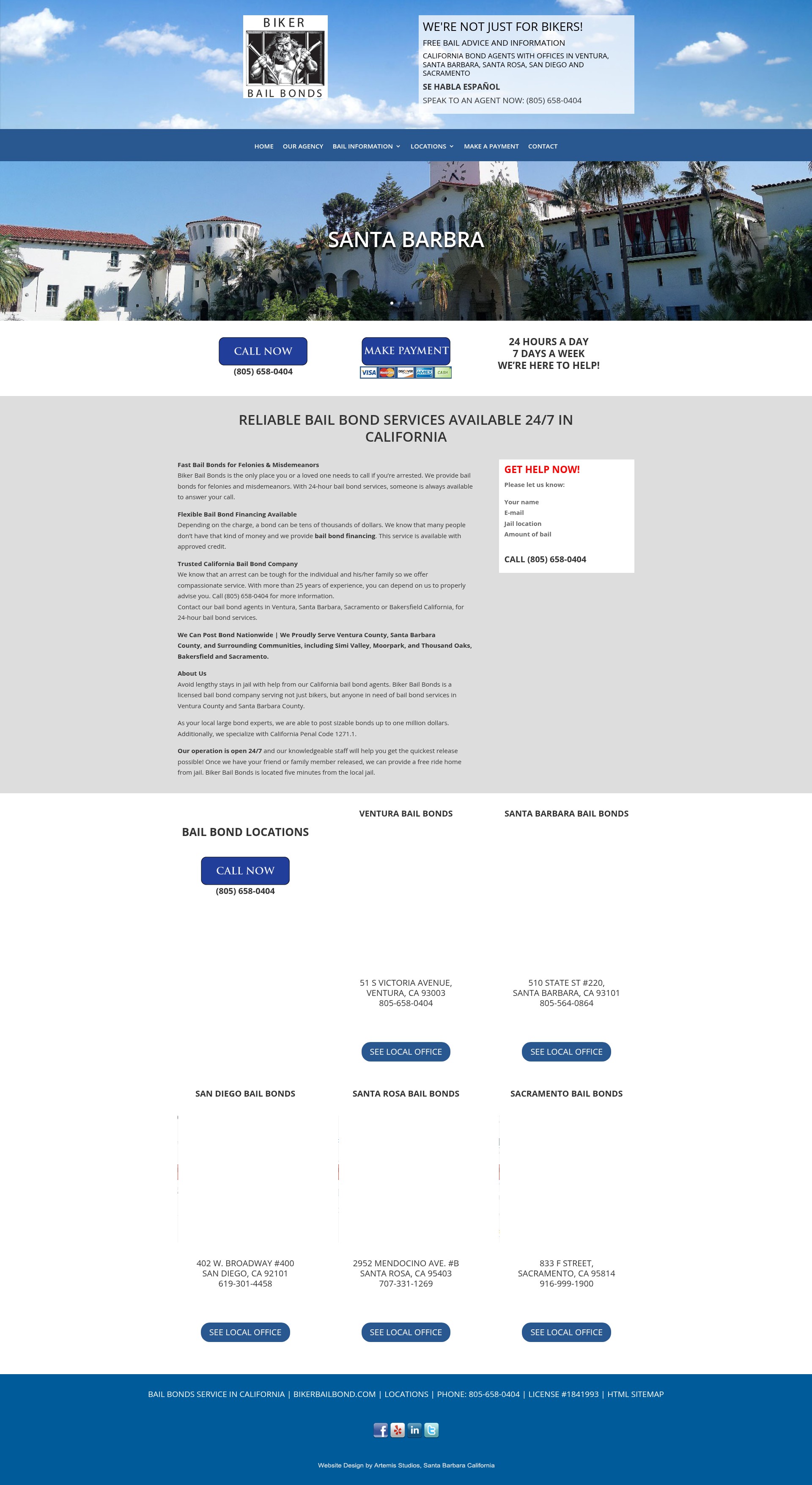 Screenshot of bikerbailbonds.com
