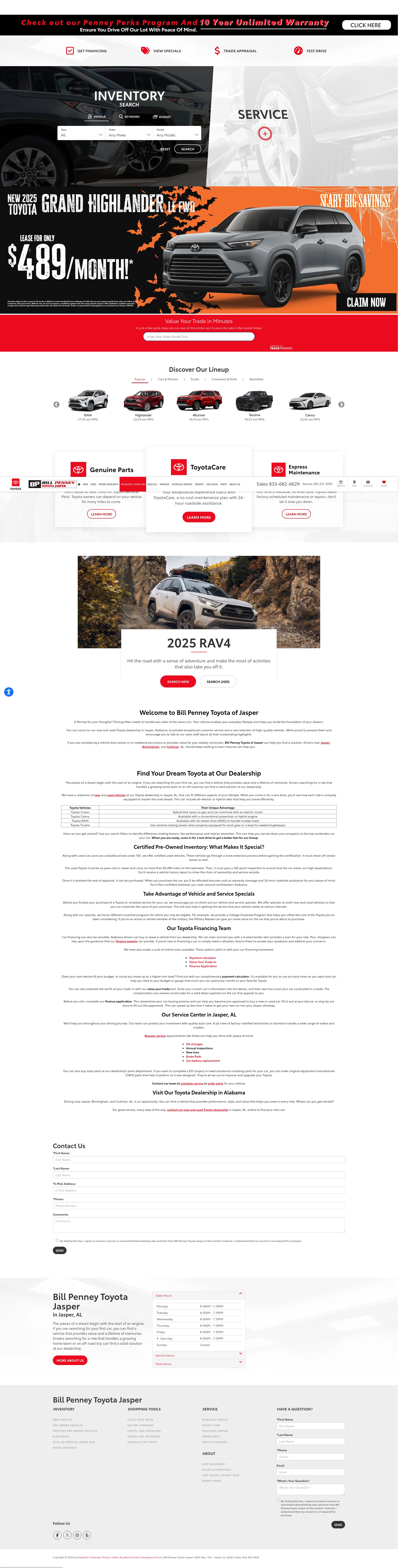 Screenshot of billpenneytoyotaofjasper.com