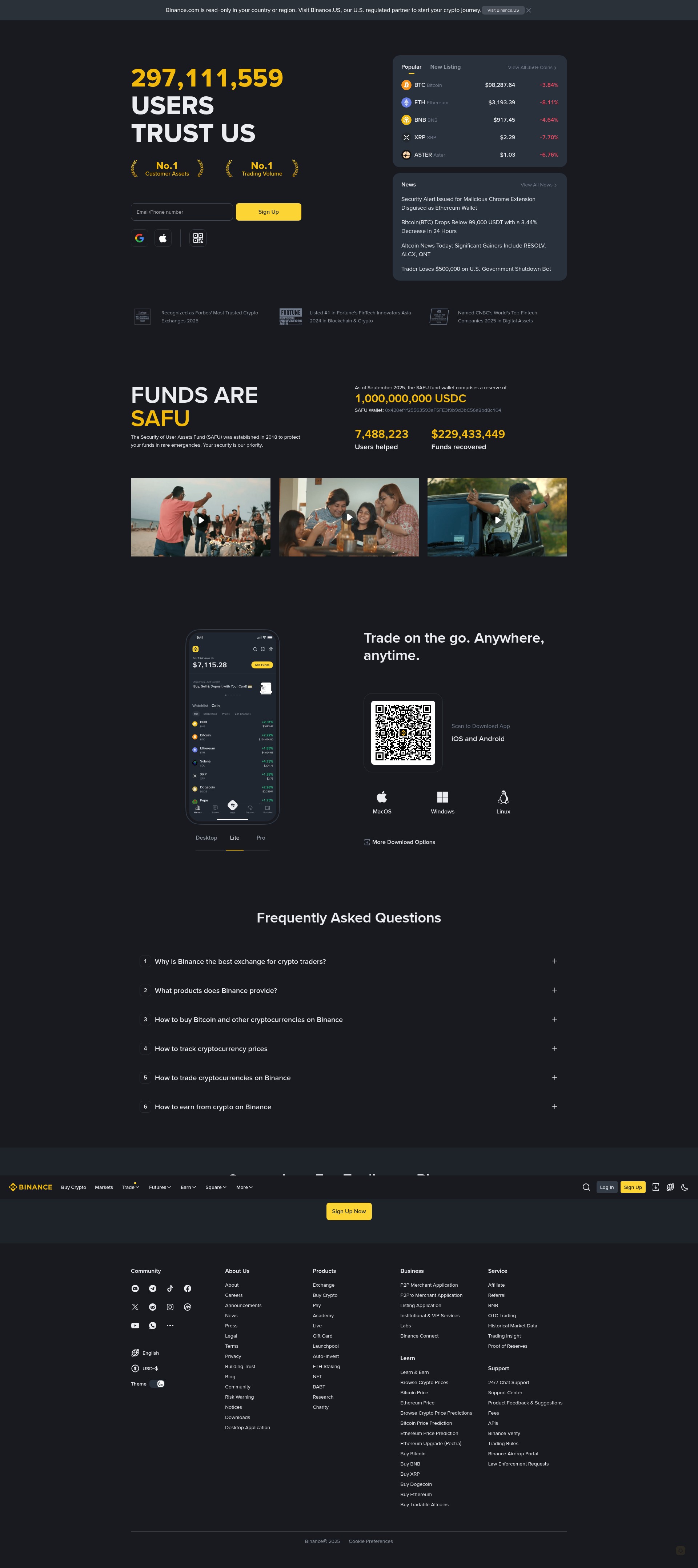 Screenshot of binance.com