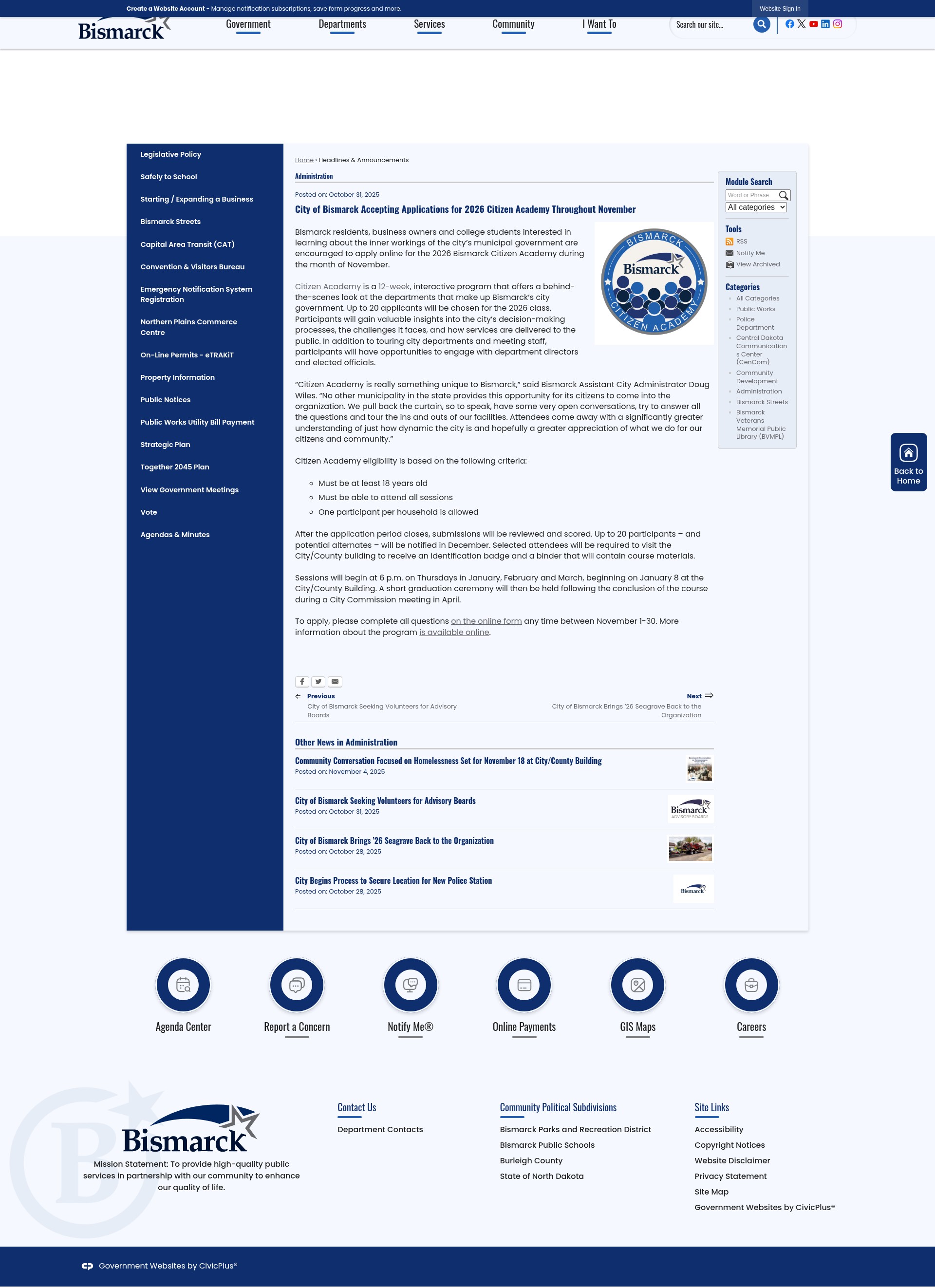 Screenshot of bismarcknd.gov