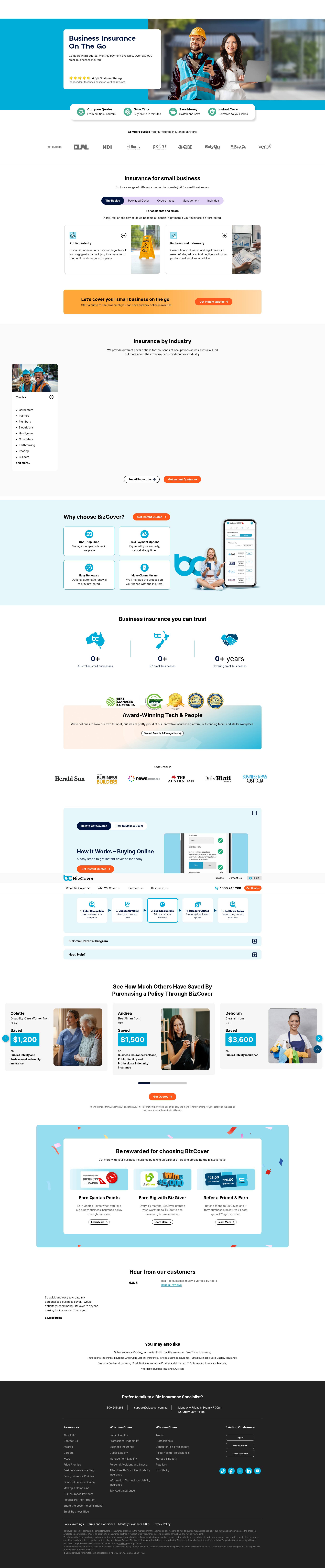 Screenshot of bizcover.com.au