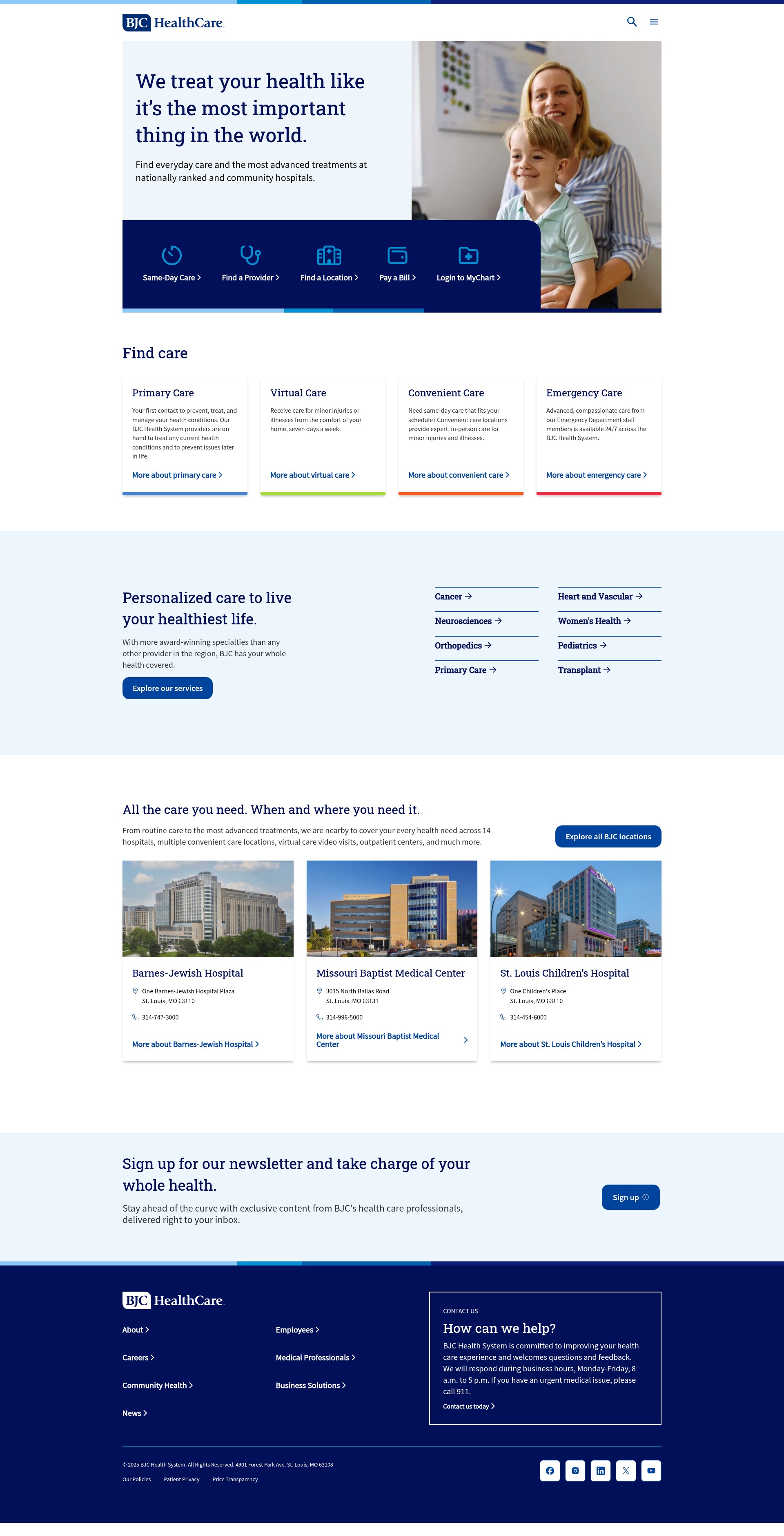 Screenshot of bjc.org